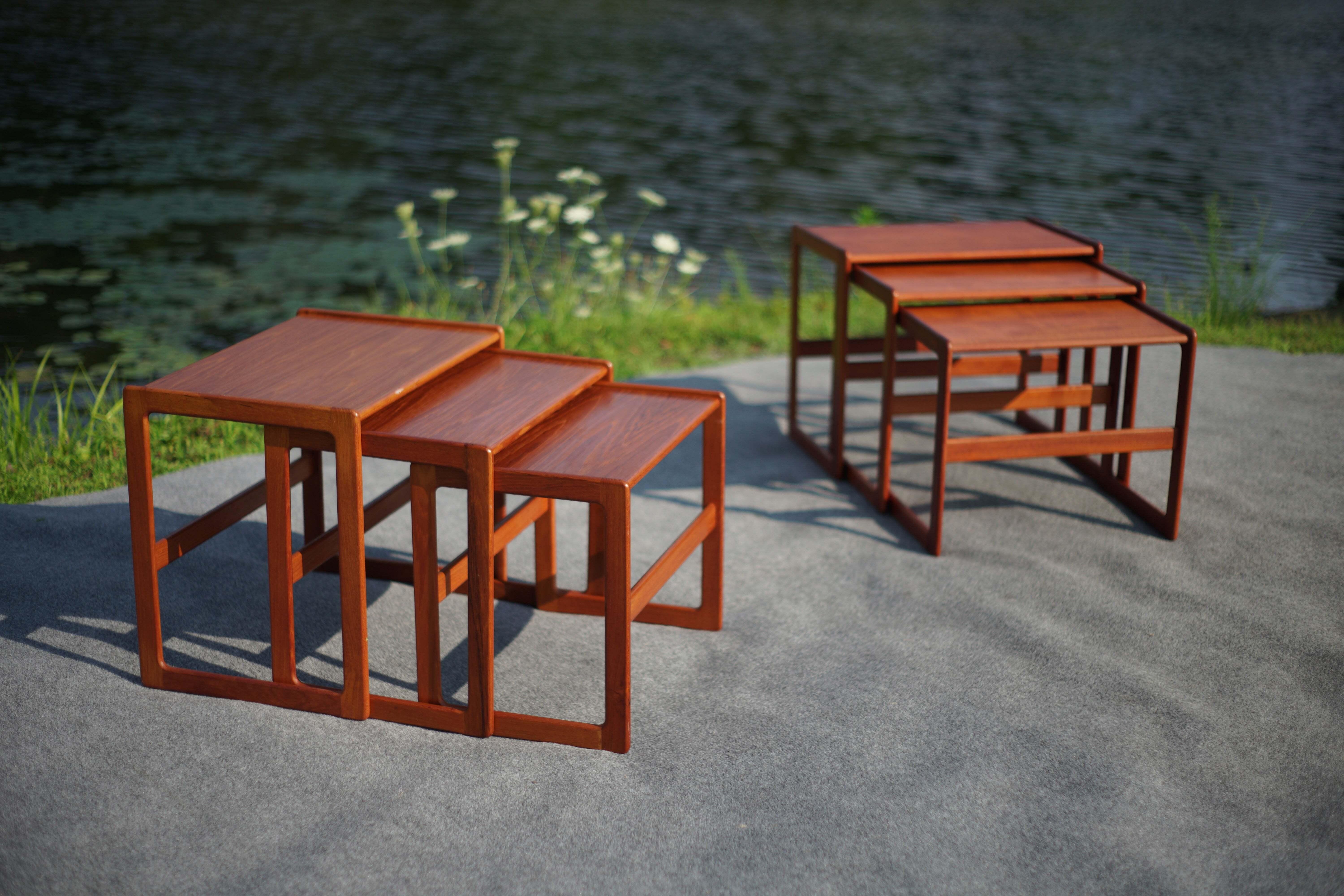 Vintage Danish Pair of Trio Teak Nesting Tables Arne Hovmand-Olsen Mogens Kold For Sale 11