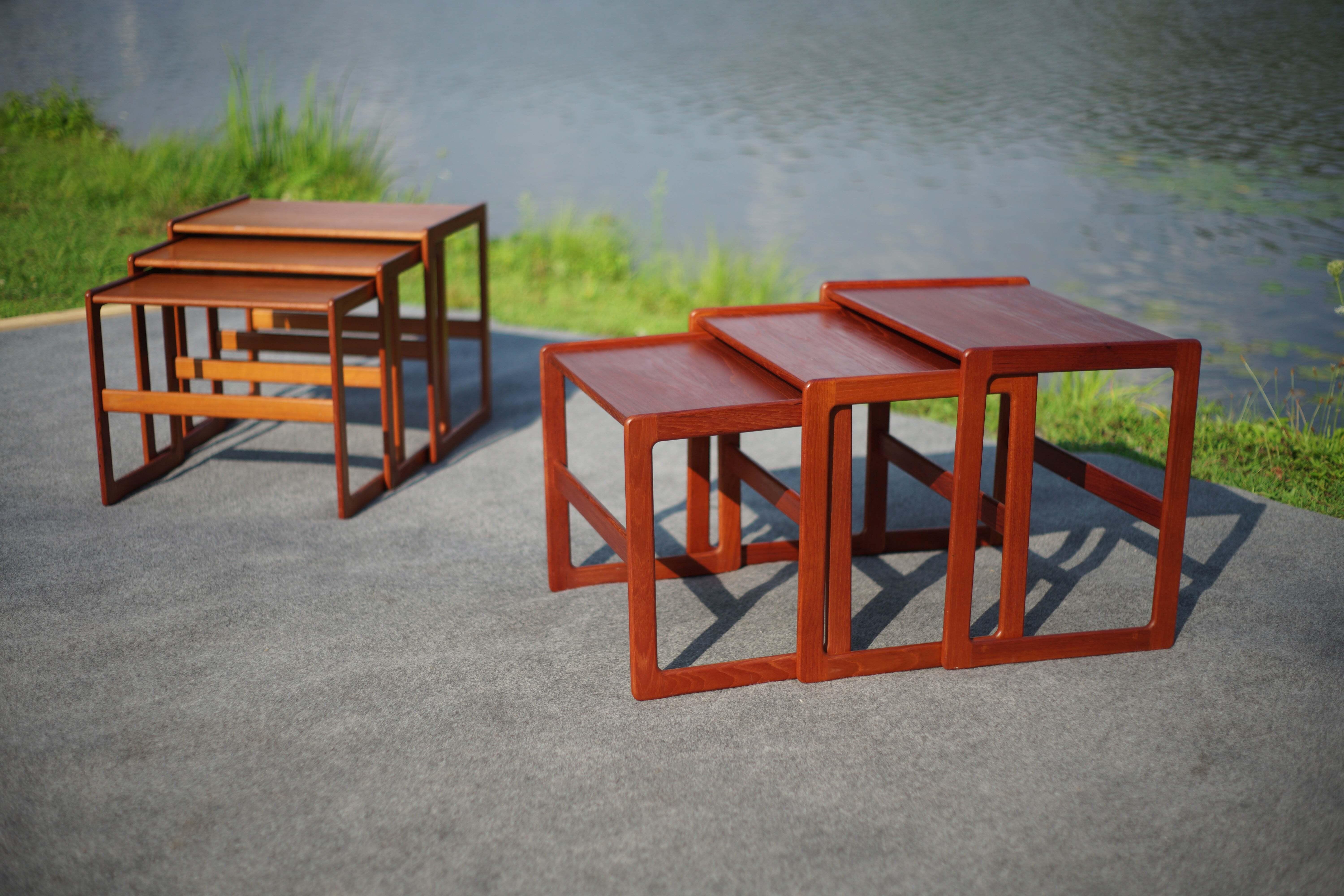 Vintage Danish Pair of Trio Teak Nesting Tables Arne Hovmand-Olsen Mogens Kold For Sale 13