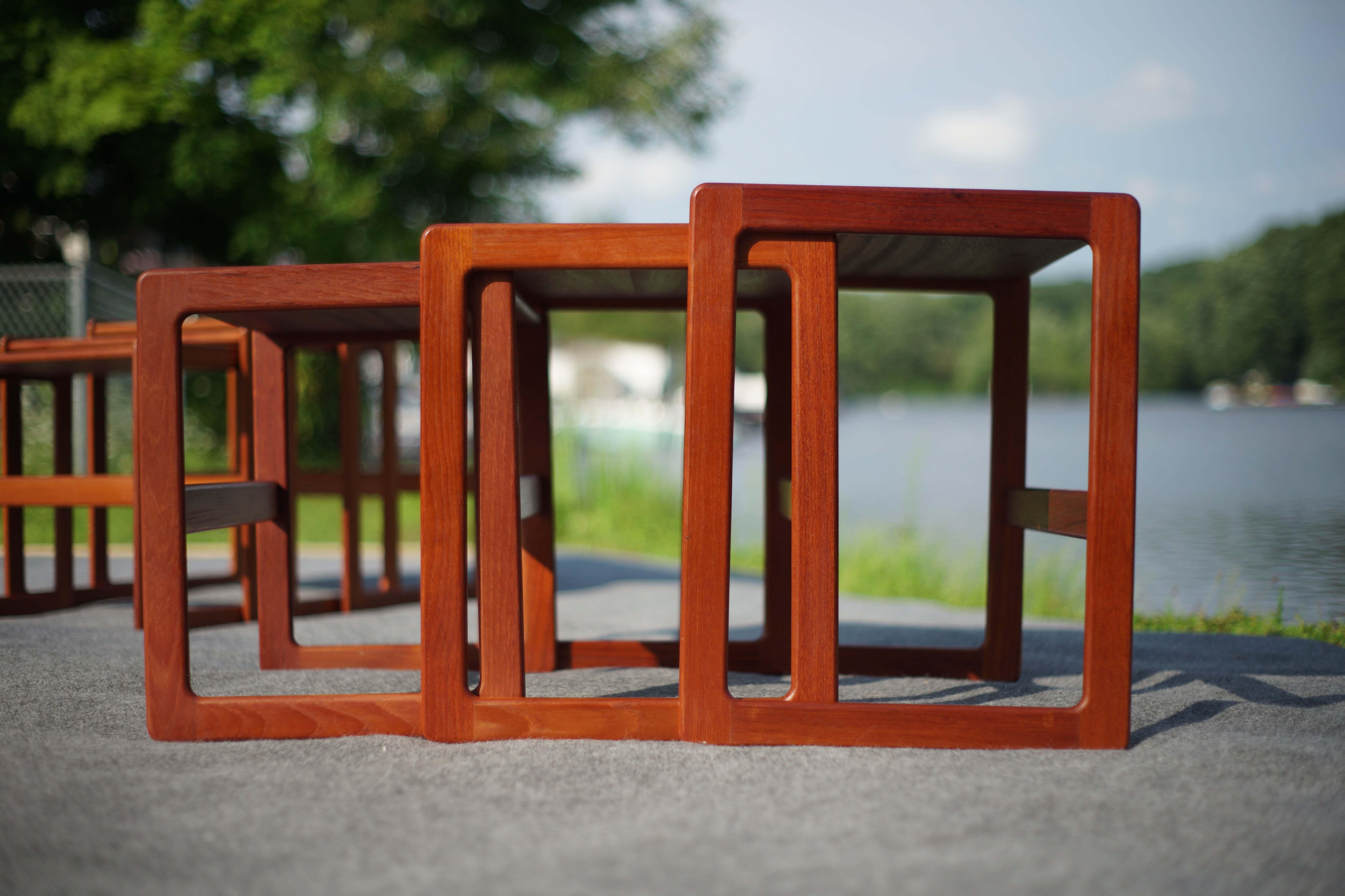 Vintage Danish Pair of Trio Teak Nesting Tables Arne Hovmand-Olsen Mogens Kold For Sale 14