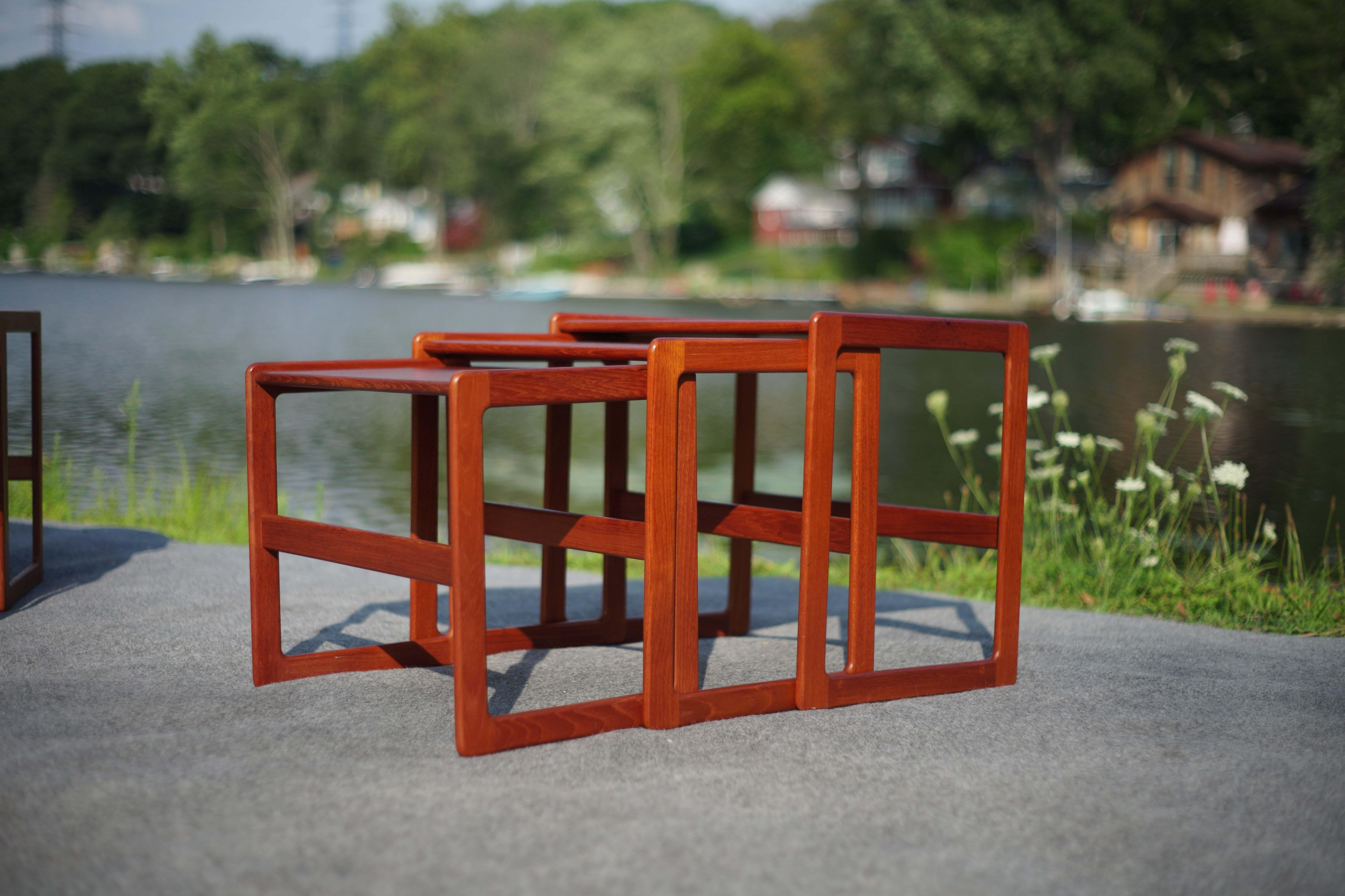 Mid-Century Modern Vintage Danish Pair of Trio Teak Nesting Tables Arne Hovmand-Olsen Mogens Kold For Sale
