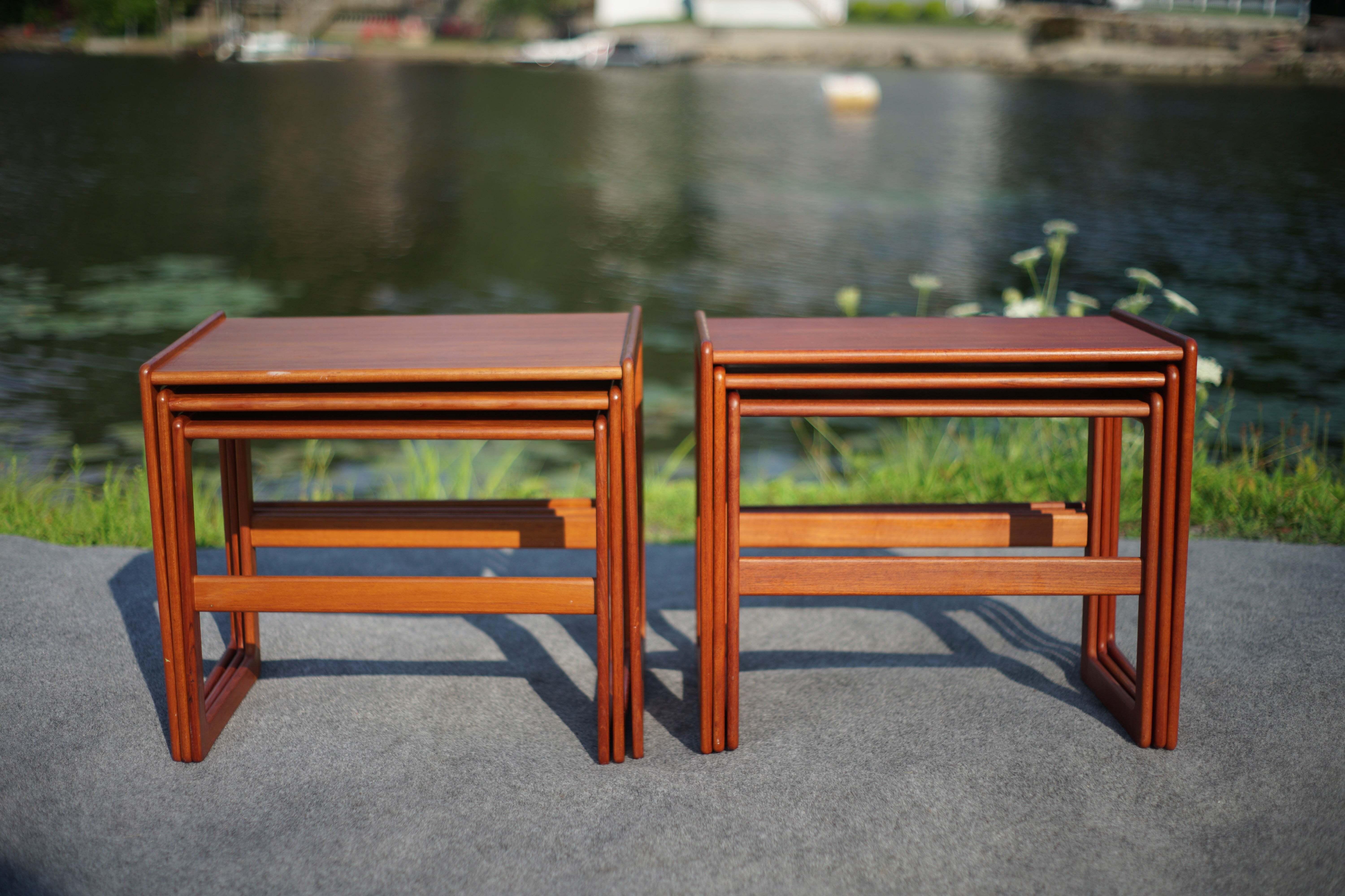 Mid-20th Century Vintage Danish Pair of Trio Teak Nesting Tables Arne Hovmand-Olsen Mogens Kold For Sale