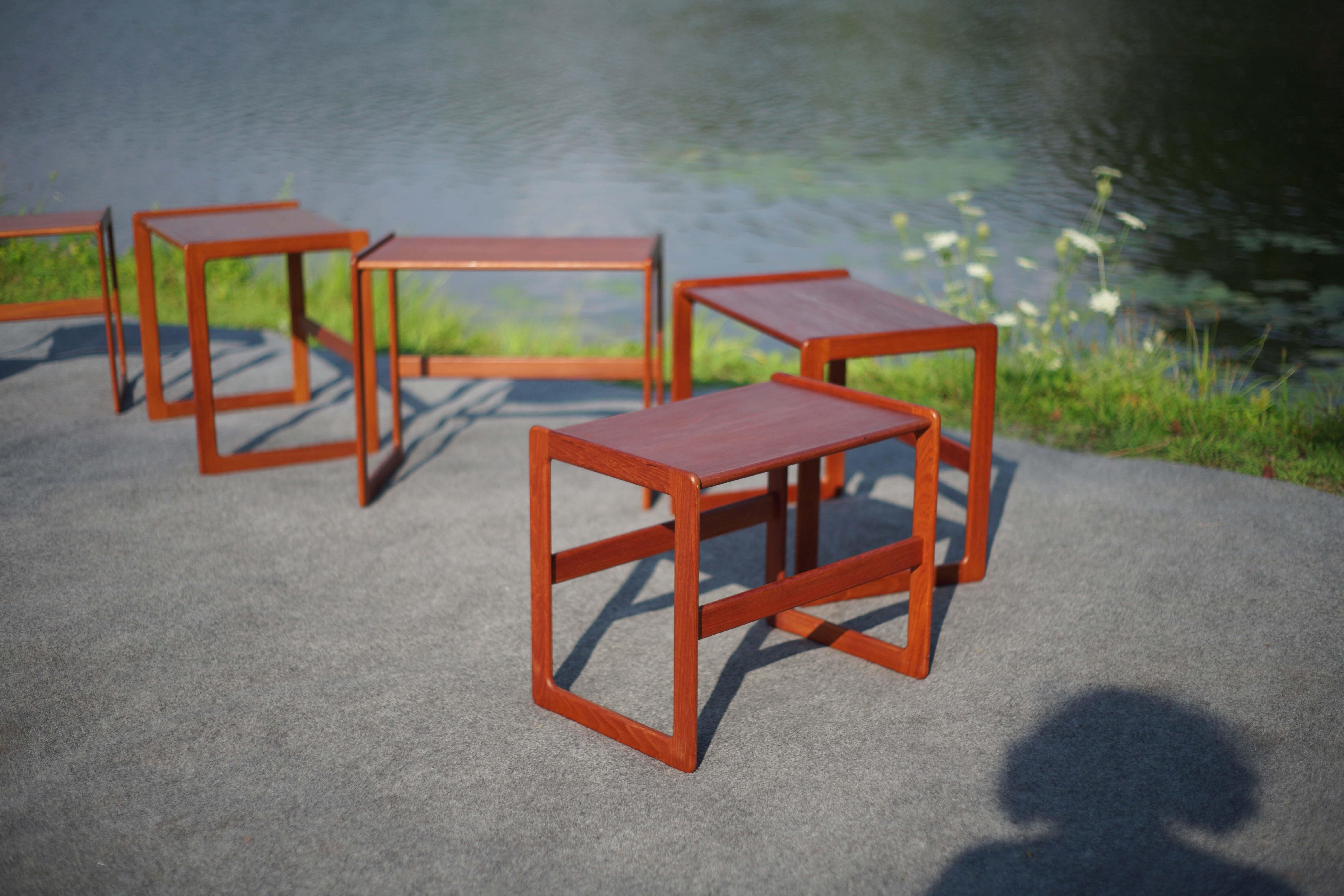 Vintage Danish Pair of Trio Teak Nesting Tables Arne Hovmand-Olsen Mogens Kold For Sale 2