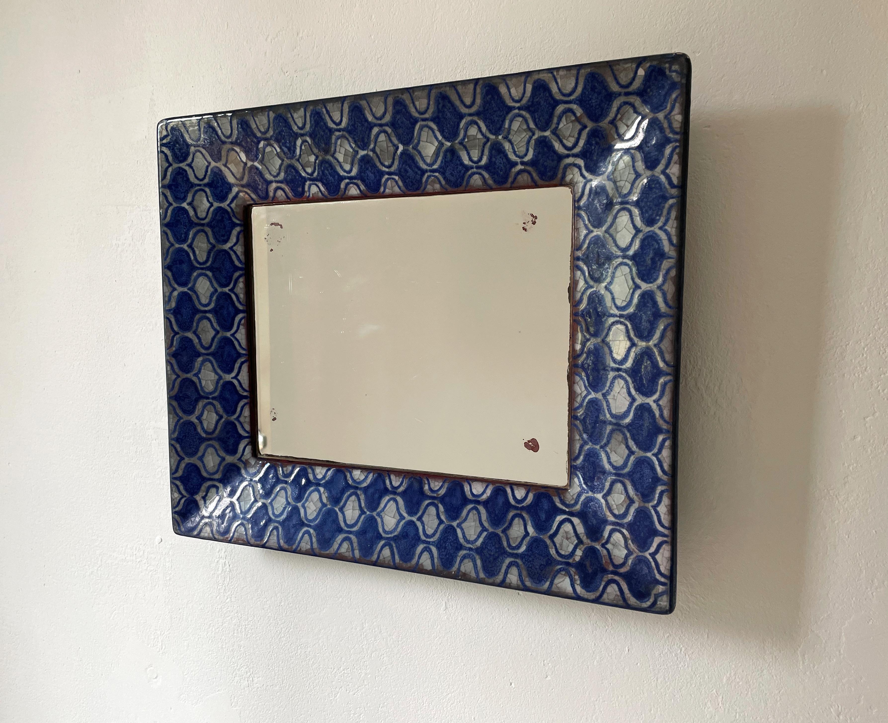 Vintage Persia Glazed Ceramic Wall Mirror, Michael Andersen, 1960s For Sale 1