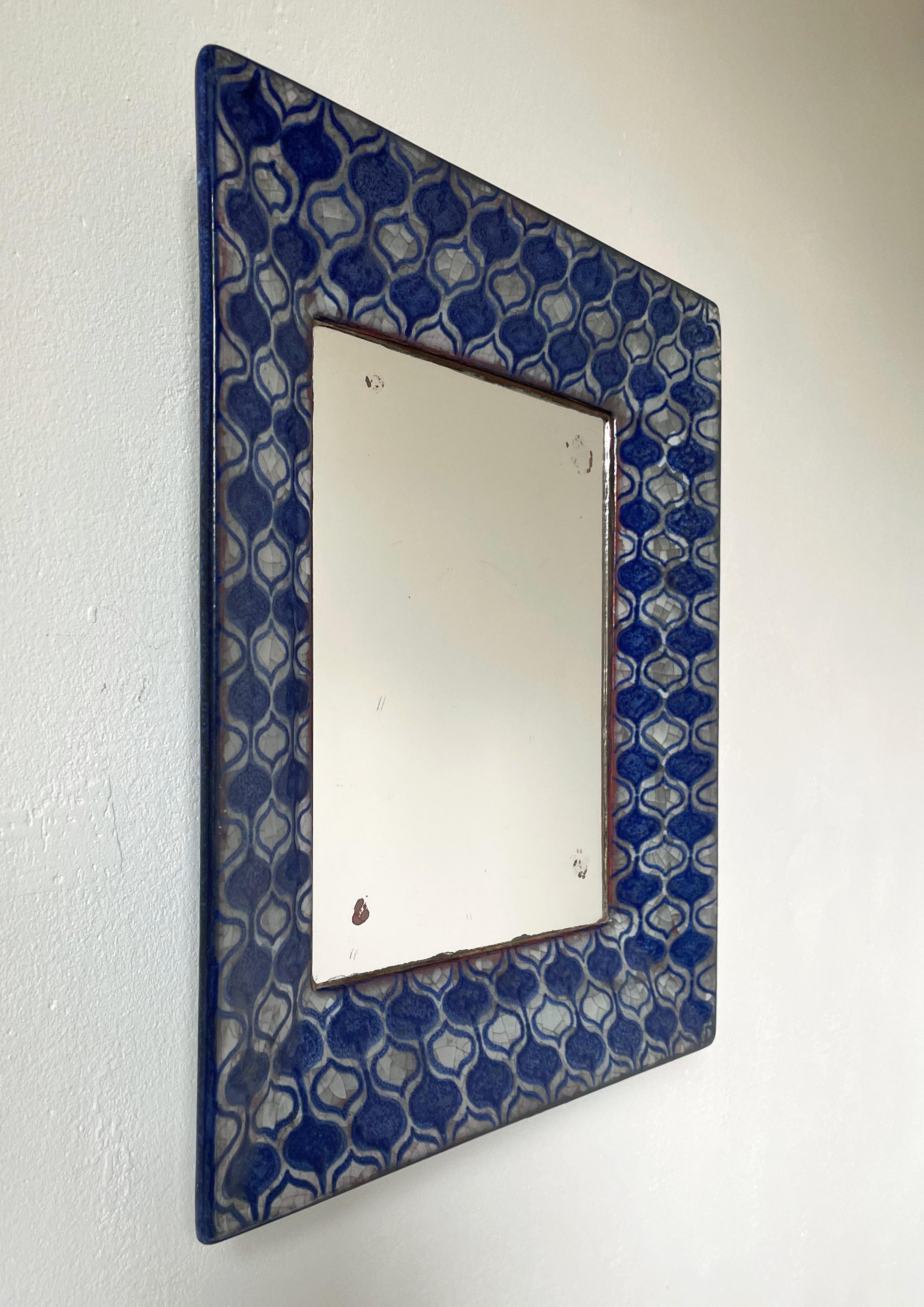 Vintage-Wandspiegel aus glasierter Keramik aus Persien, Michael Andersen, 1960er Jahre (Handbemalt) im Angebot