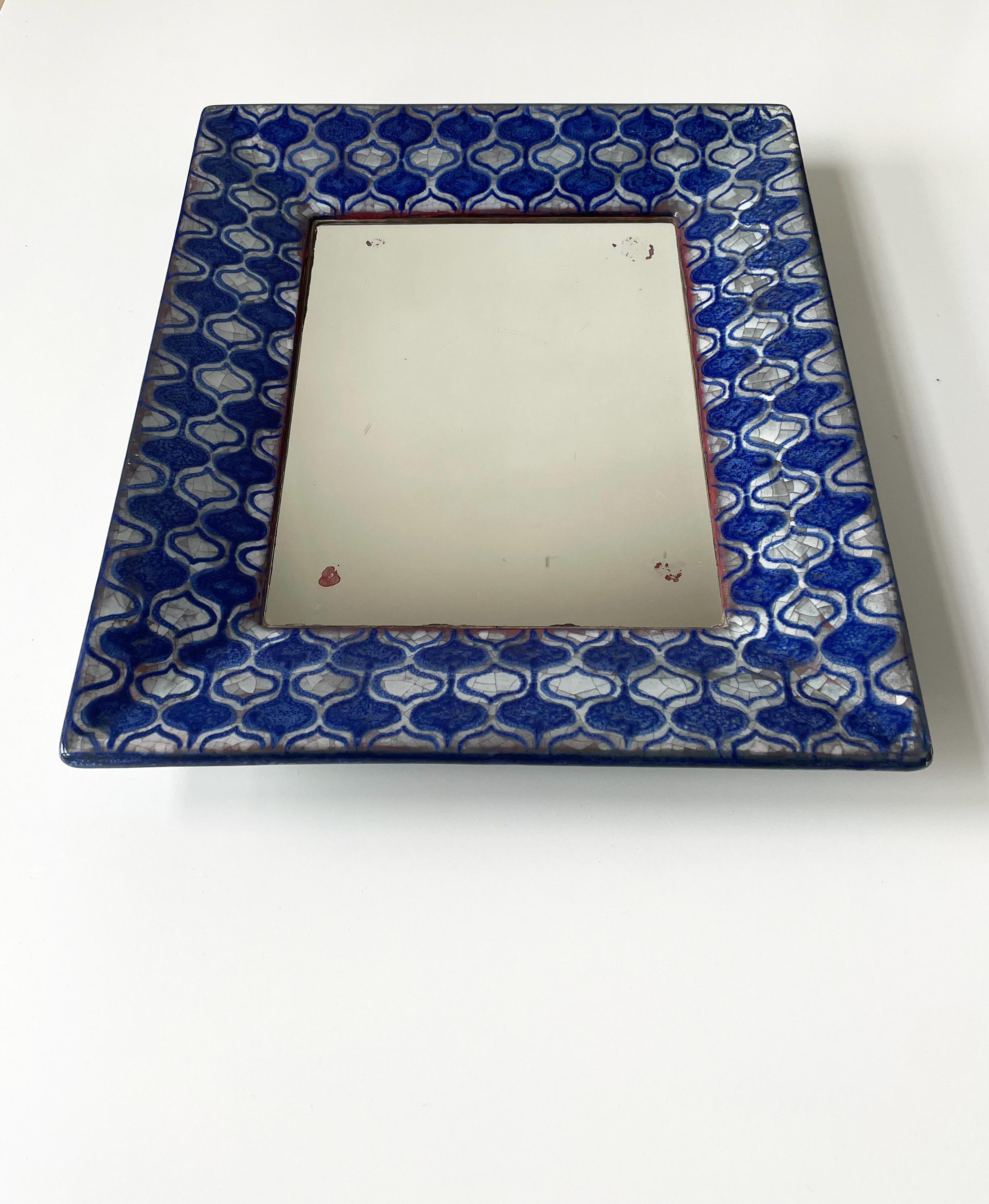 Hand-Painted Vintage Persia Glazed Ceramic Wall Mirror, Michael Andersen, 1960s For Sale