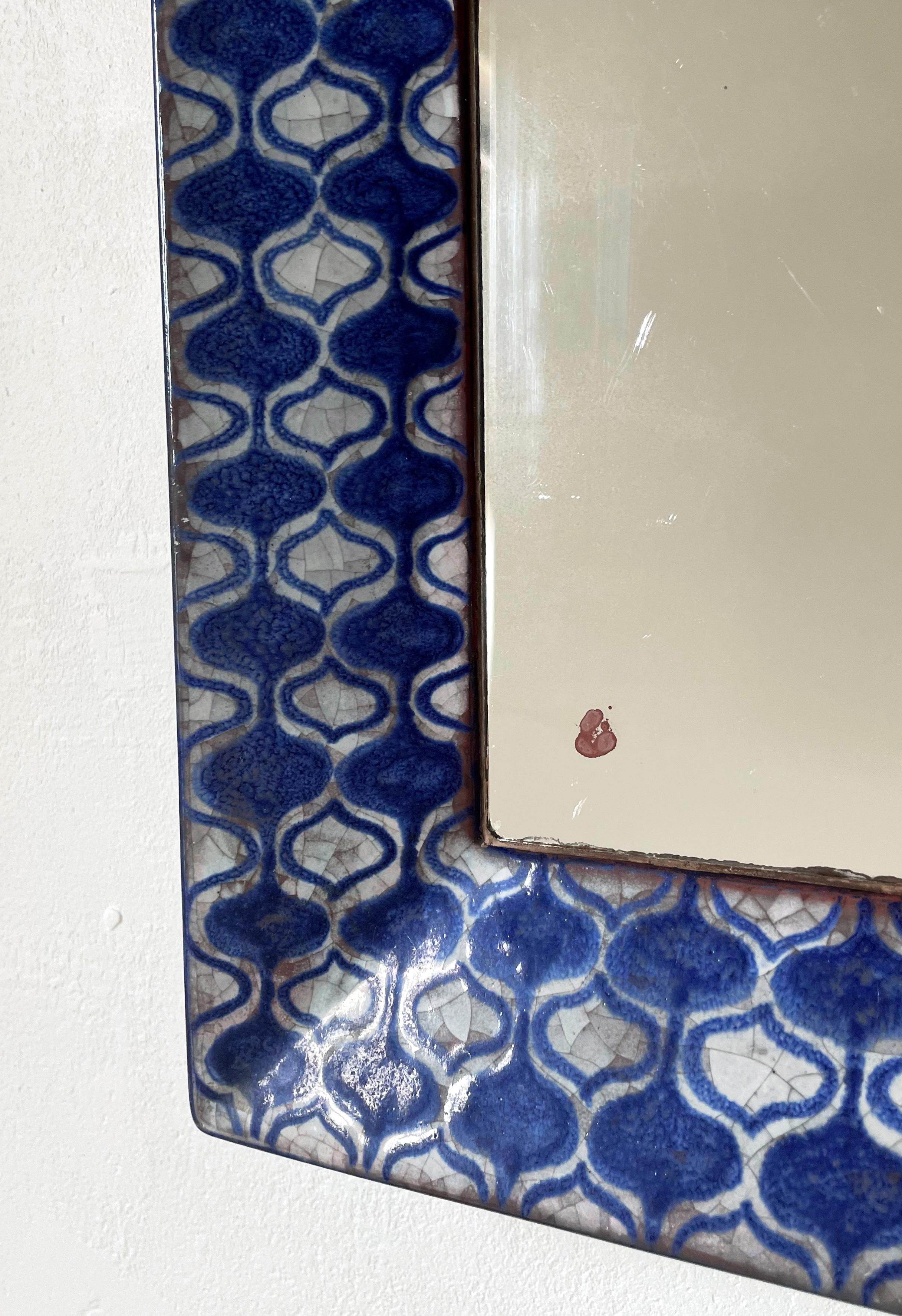 Vintage Persia Glazed Ceramic Wall Mirror, Michael Andersen, 1960s In Good Condition For Sale In Copenhagen, DK