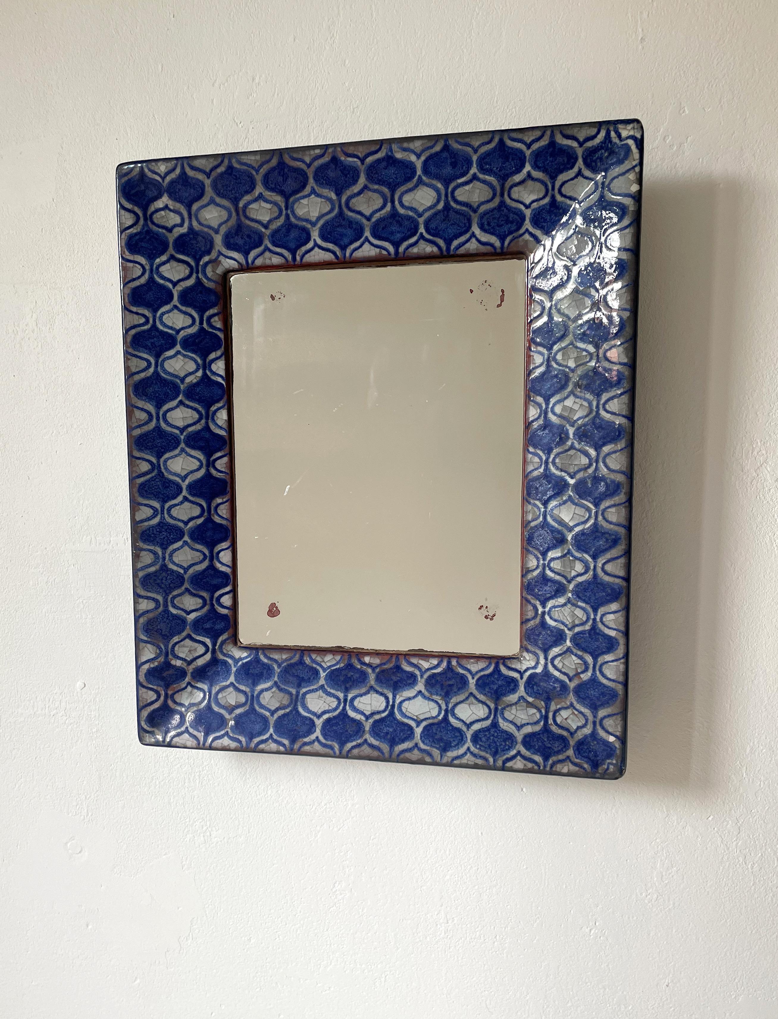 Pottery Vintage Persia Glazed Ceramic Wall Mirror, Michael Andersen, 1960s For Sale
