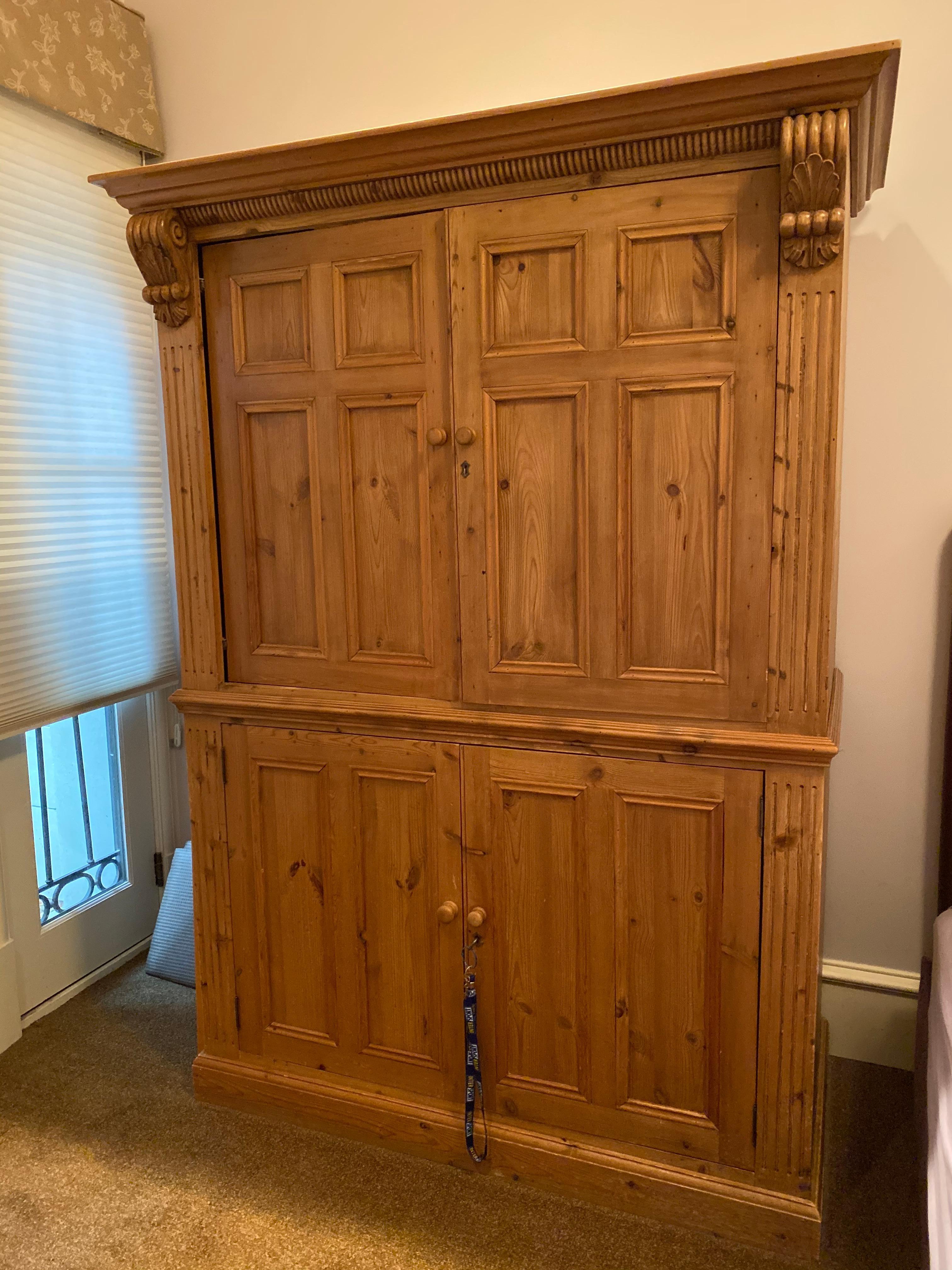 20th Century Vintage Danish Pine Armoire, Pantry or Media Cabinet For Sale