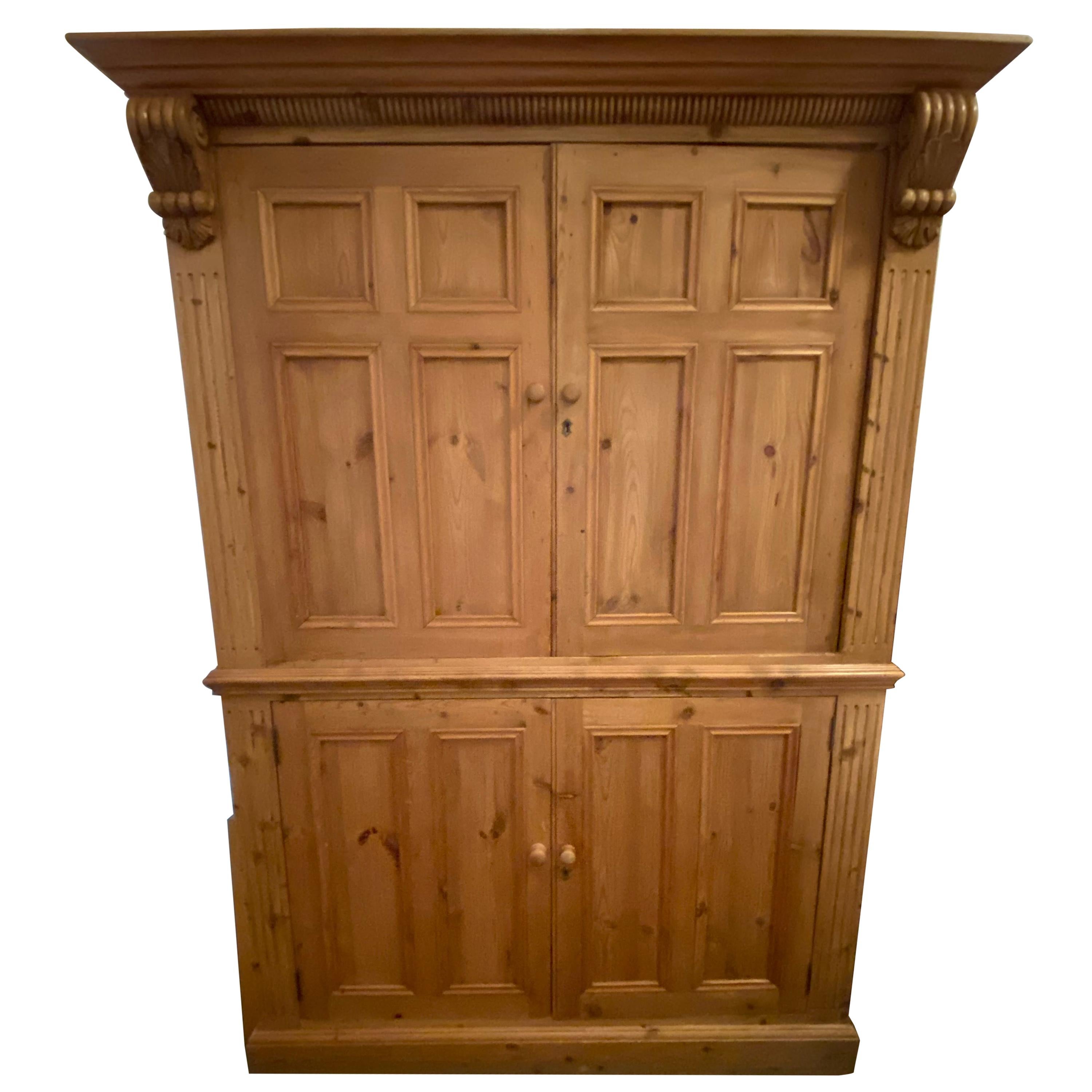 Vintage Danish Pine Armoire, Pantry or Media Cabinet For Sale
