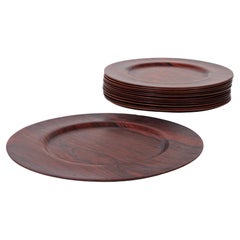Vintage Danish Plywood Rosewood and Teak Plates from Morsbak, 1960s, Set of 14