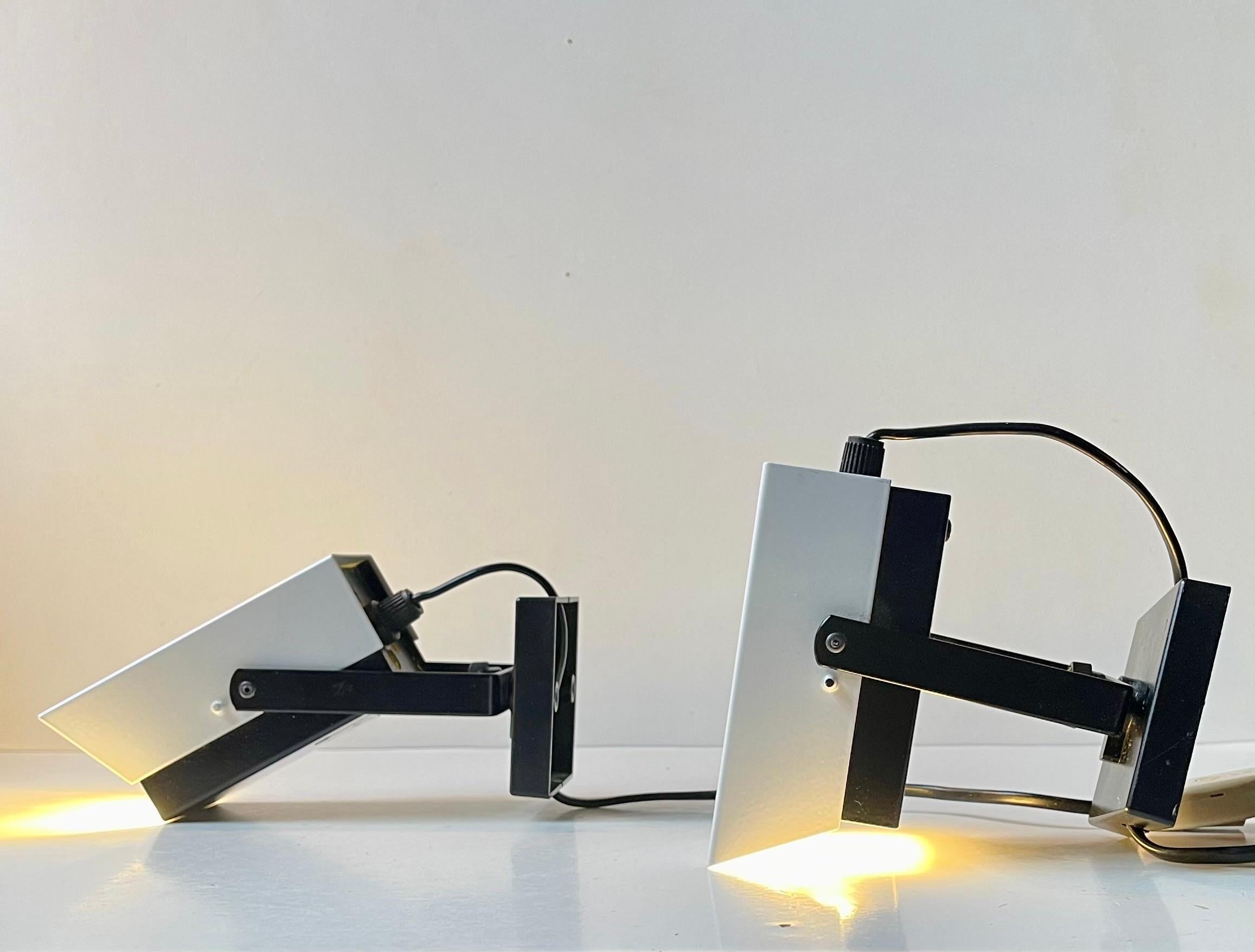 Scandinavian Modern Vintage Danish Pop Art Wall Lamps in Black & White Steel by Davis Lampe For Sale