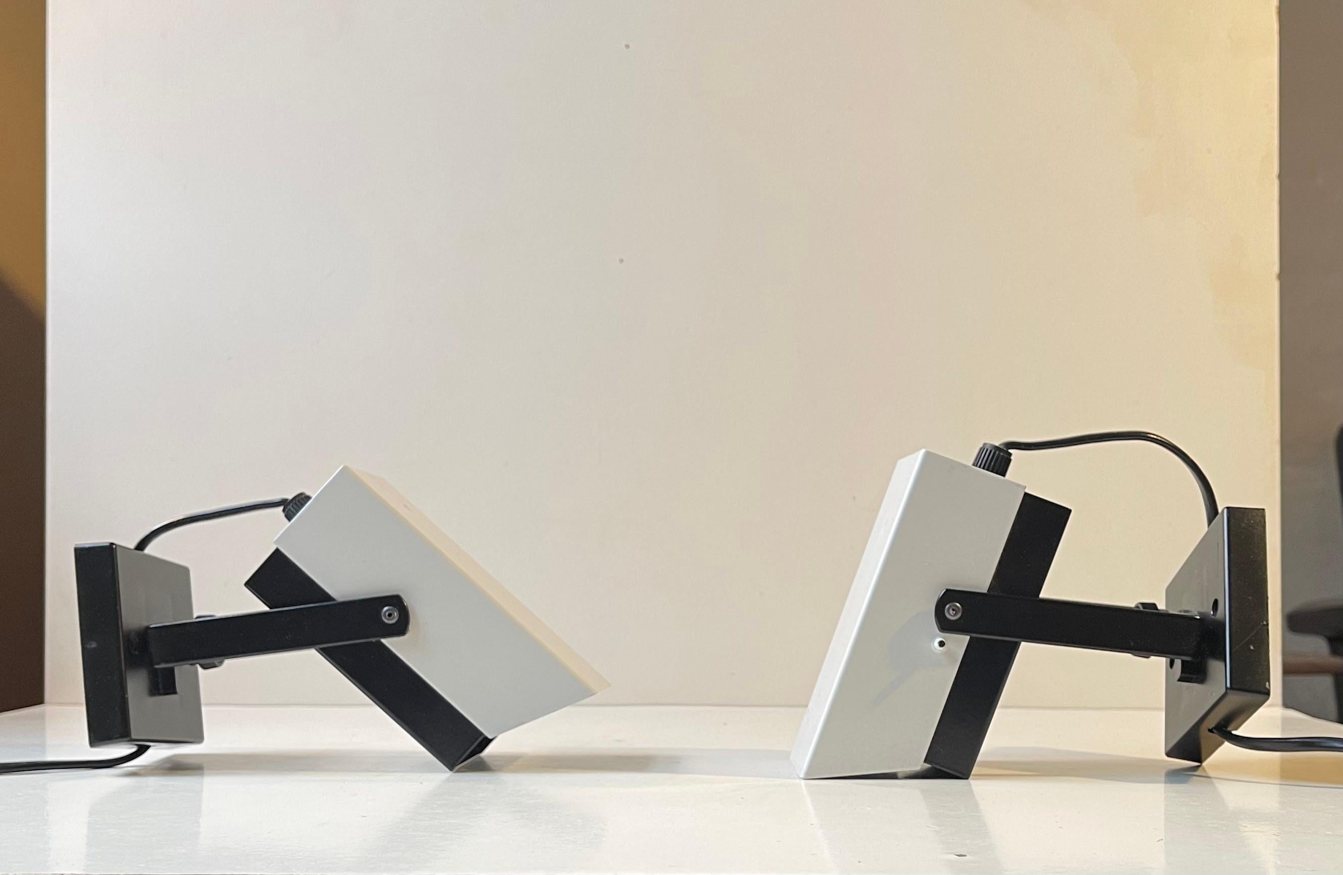 Powder-Coated Vintage Danish Pop Art Wall Lamps in Black & White Steel by Davis Lampe For Sale