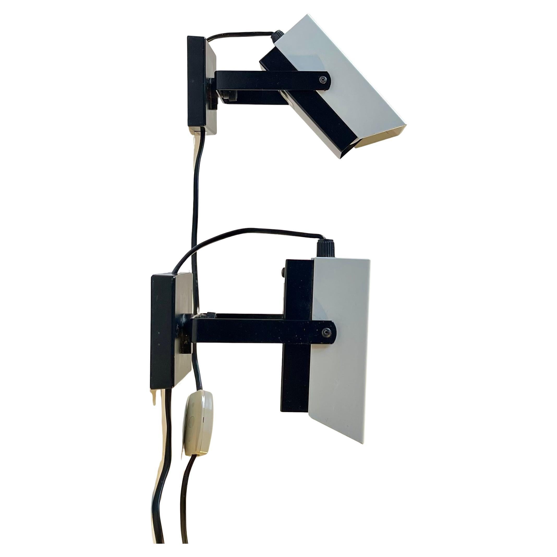 Vintage Danish Pop Art Wall Lamps in Black & White Steel by Davis Lampe For Sale