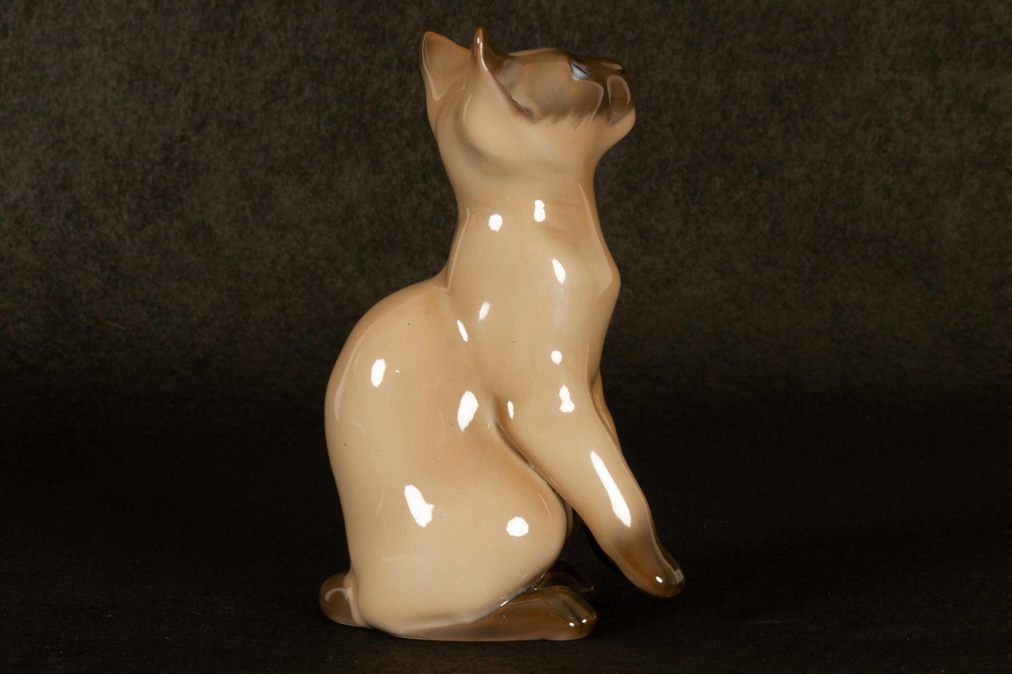 Vintage Dänische Porzellanfigur Siamesische Katze von Bing & Grøndahl im Zustand „Gut“ im Angebot in Asaa, DK