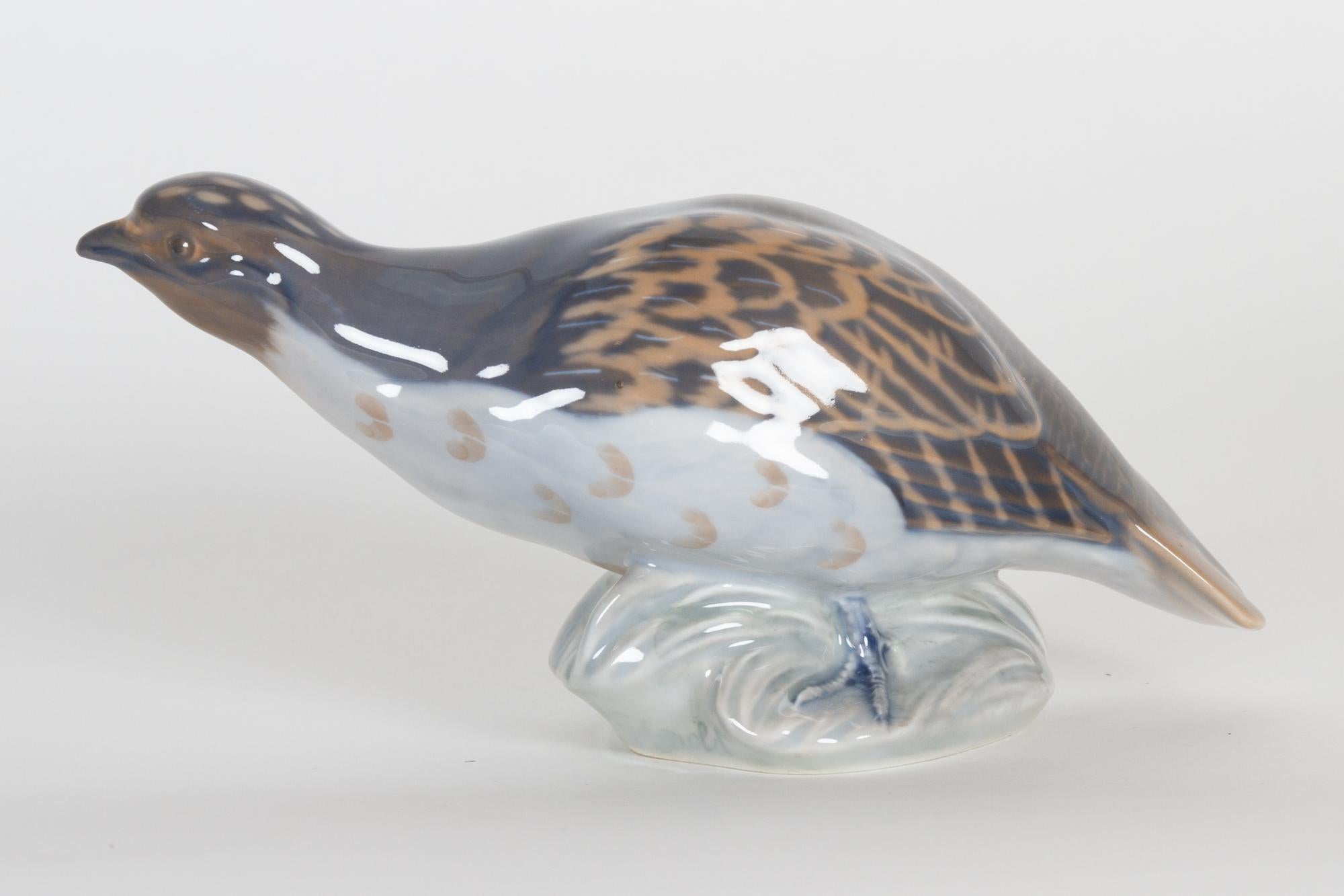 Vintage Danish Porcelain Partridge Figurine by Royal Copenhagen, 1980s In Good Condition For Sale In Asaa, DK