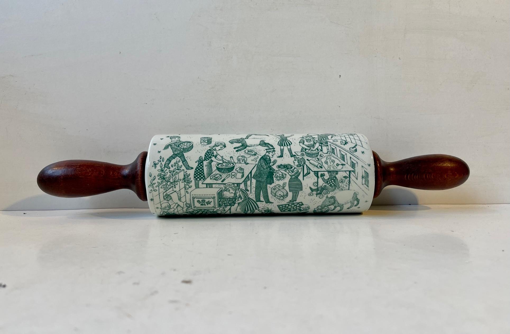 blue and white rolling pin