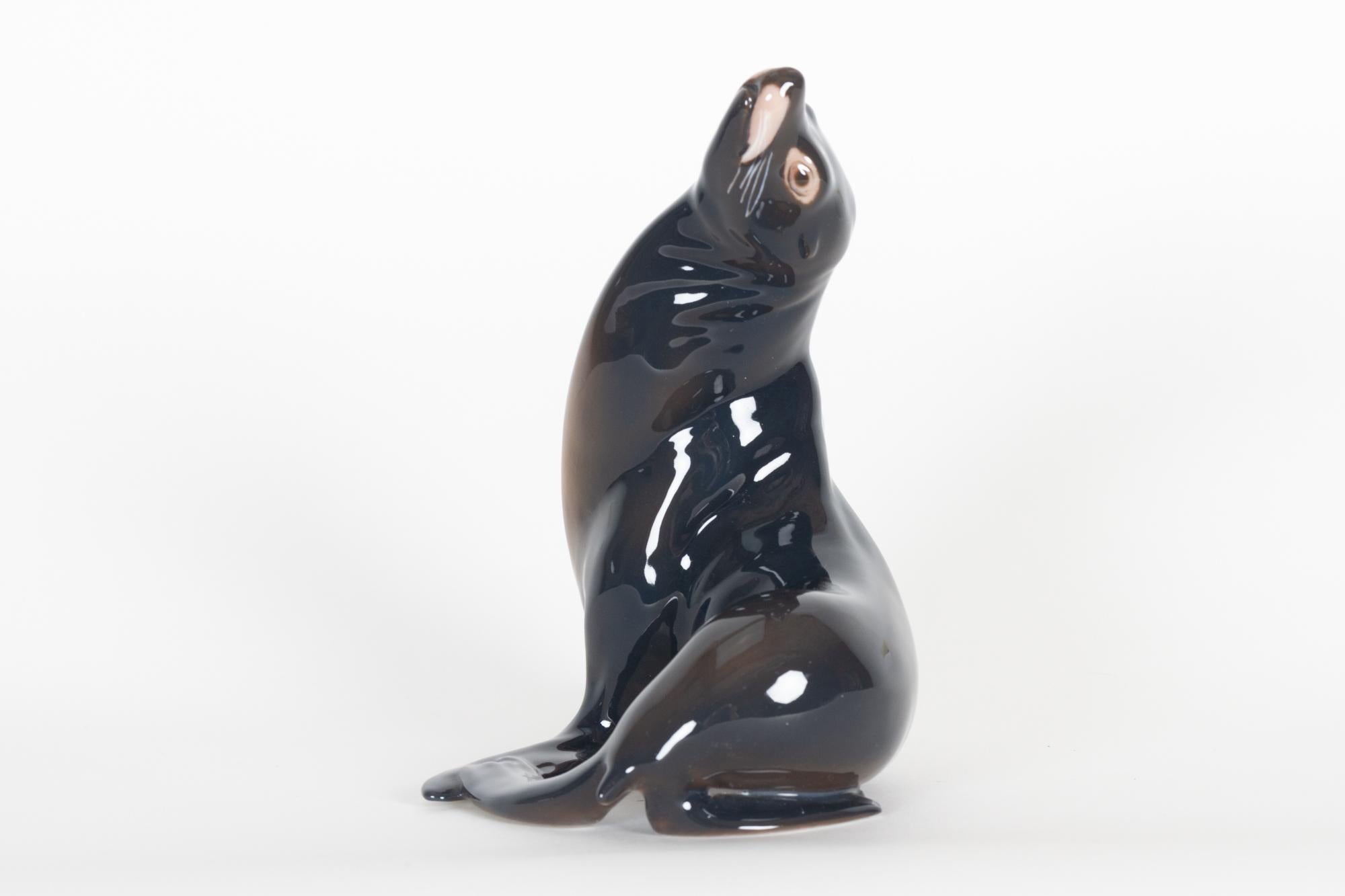 Art Nouveau Vintage Danish Porcelain Sea Lion Figurine by Bing & Grøndahl  For Sale