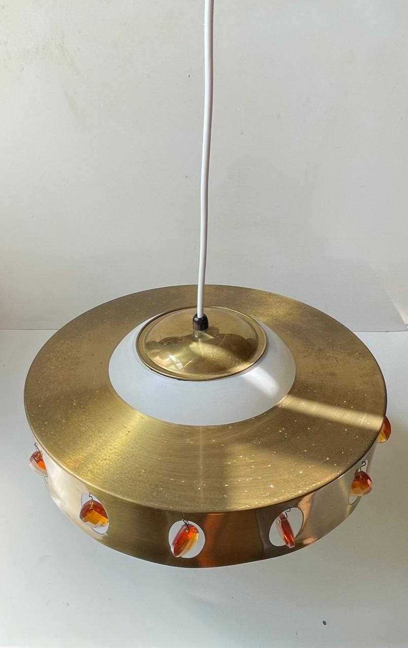 Vintage Danish Prism Hanging Lamp in Opaline Glass and Brass, 1970s In Good Condition For Sale In Esbjerg, DK