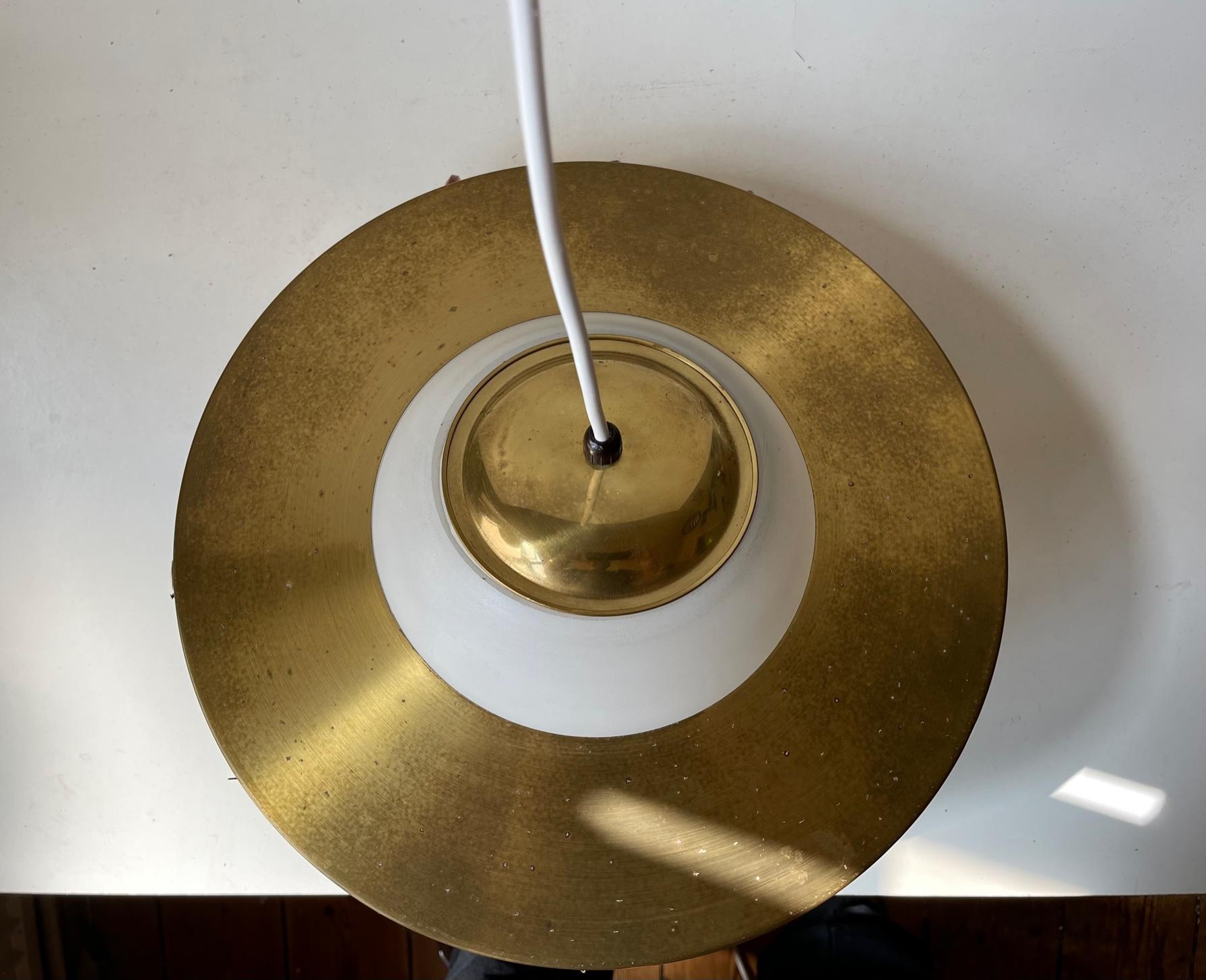 Late 20th Century Vintage Danish Prism Hanging Lamp in Opaline Glass and Brass, 1970s For Sale