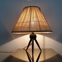 Vintage Danish Rewired Tripod Table Lamp with Fabric Shade, 1950s