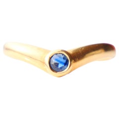 Vintage Danish Ring natural Blue Sapphire solid 18K Gold ØUS6 / 1.8gr