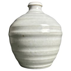 Vintage Rippled Light Gray Vase, Denmark, 1960s