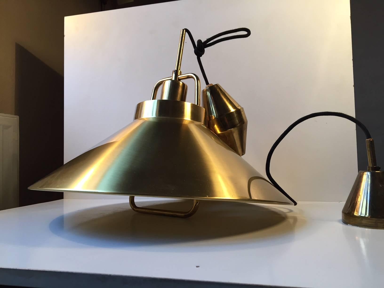 Vintage Danish Rise and Fall Brass Pendant by Fritz Schlegel for Lyfa, 1960s In Good Condition In Esbjerg, DK