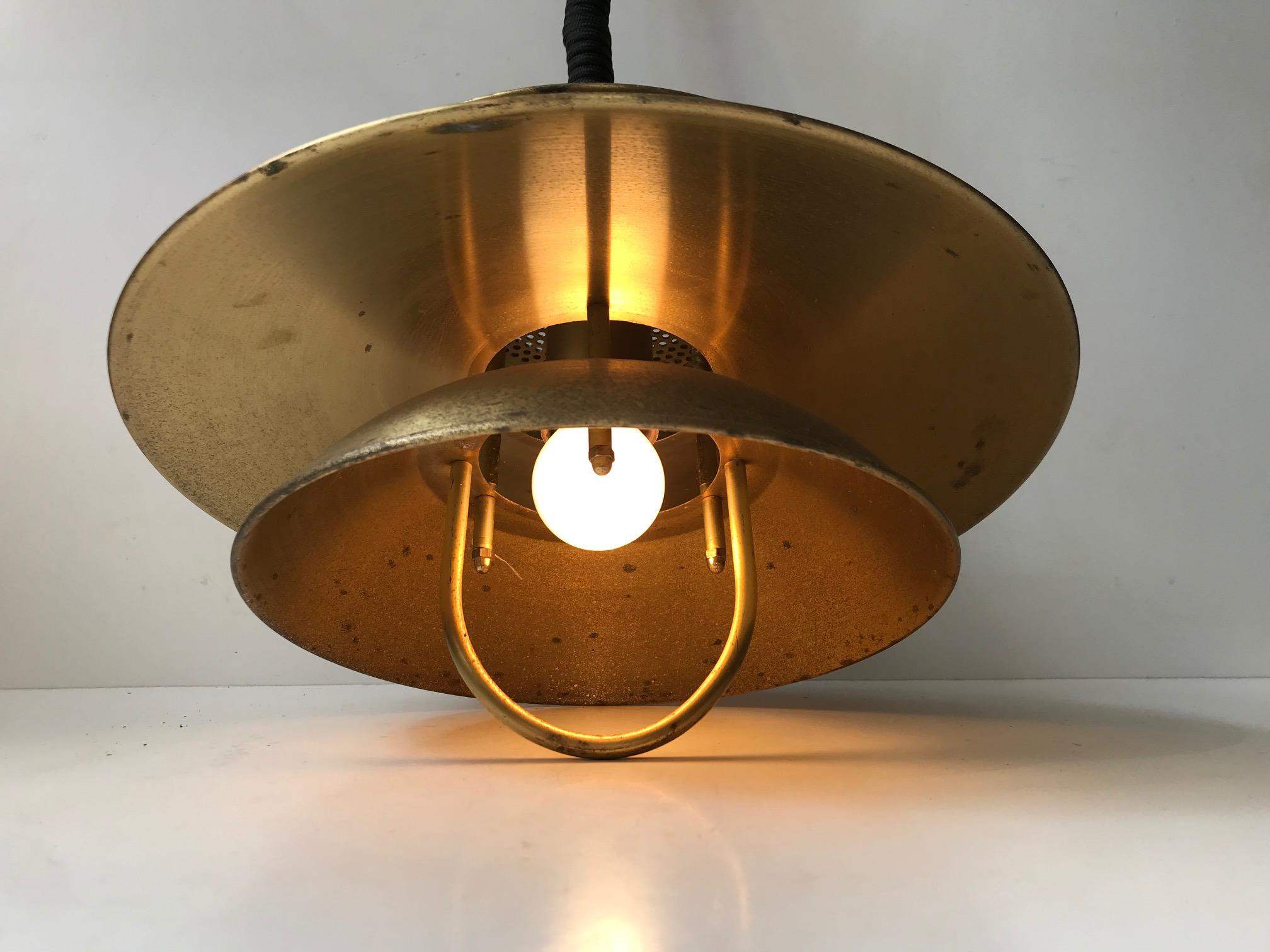 Scandinavian Modern Vintage Danish Rise and Fall Brass Ceiling Lamp from Vitrika, 1970s