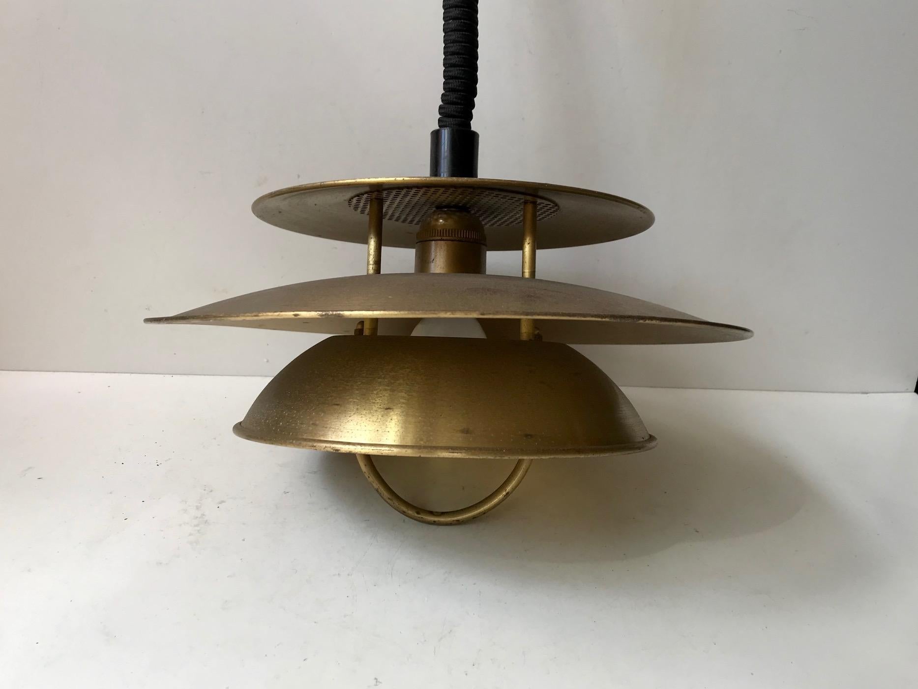 Vintage Danish Rise and Fall Brass Ceiling Lamp from Vitrika, 1970s 1