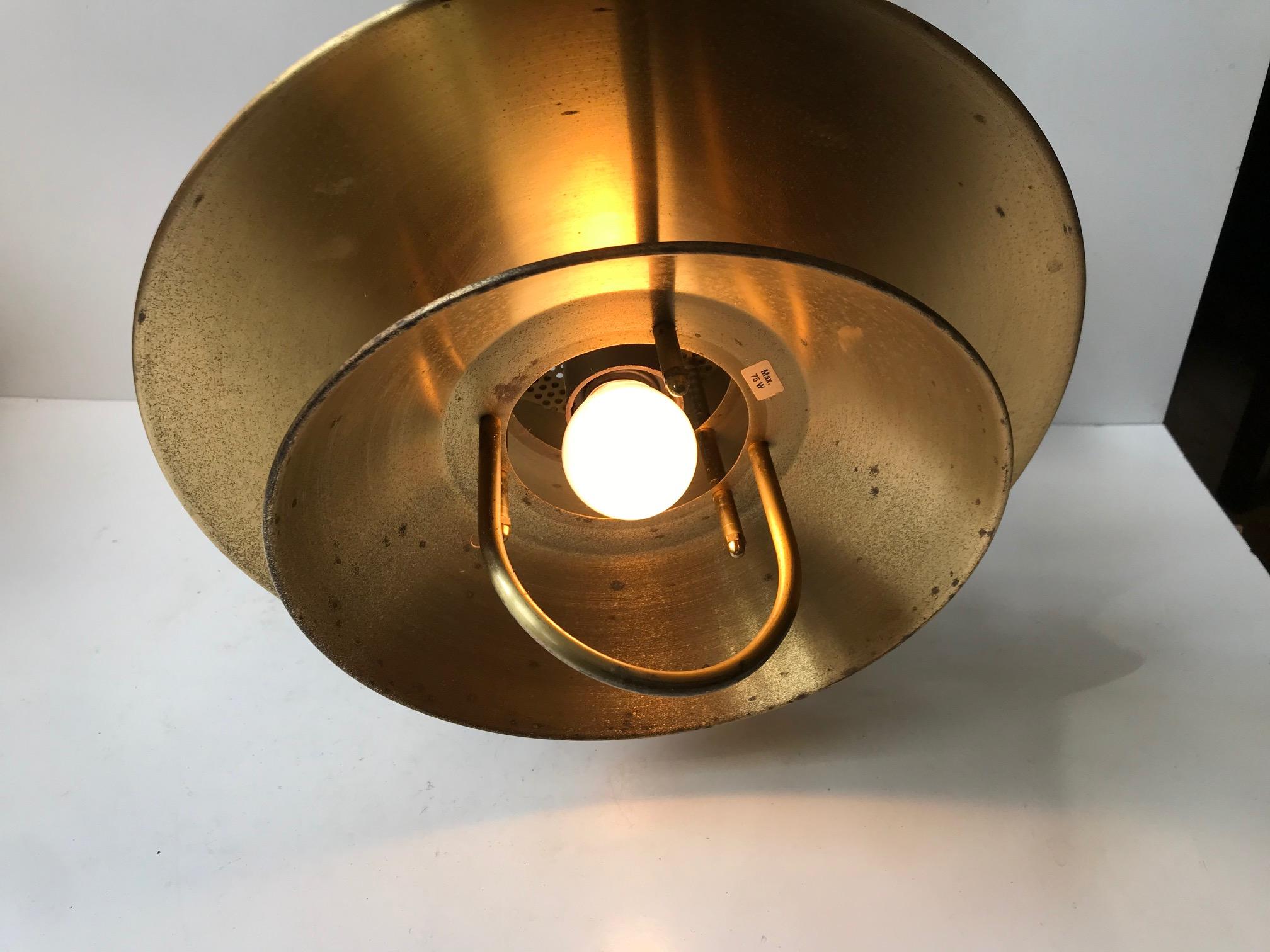 Vintage Danish Rise and Fall Brass Ceiling Lamp from Vitrika, 1970s 2