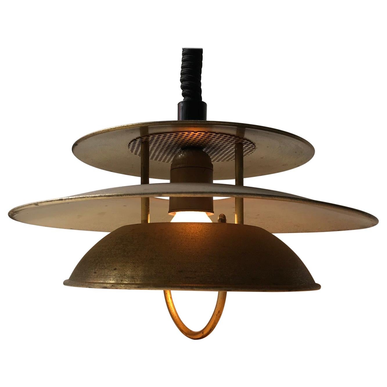 Vintage Danish Rise and Fall Brass Ceiling Lamp from Vitrika, 1970s