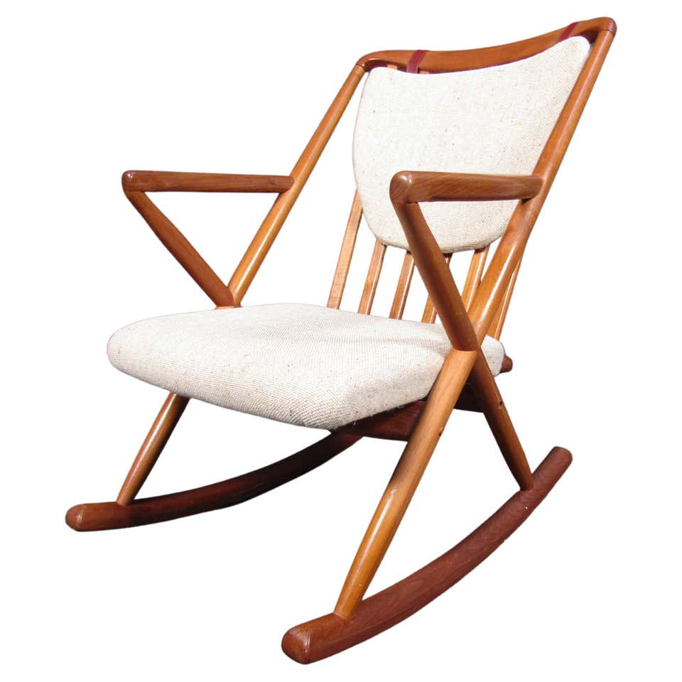 Midcentury Danish Modern Rope Rocking Chair in the Style of Hans Wegner ...