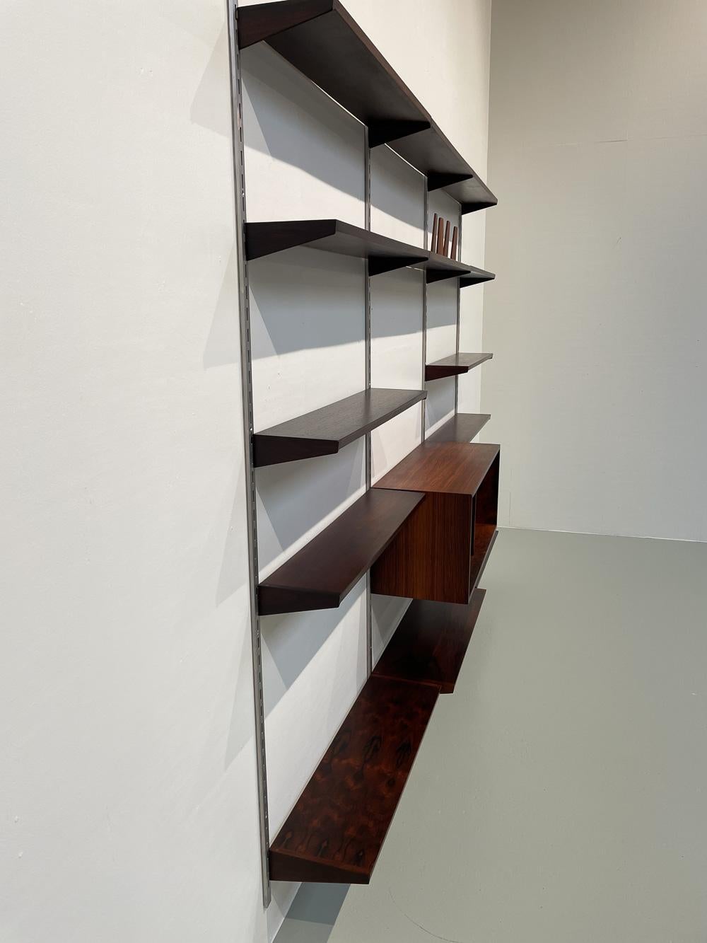 Mid-20th Century Vintage Danish Rosewood 3-Bay Wall Unit by Kai Kristiansen for FM, 1960s For Sale