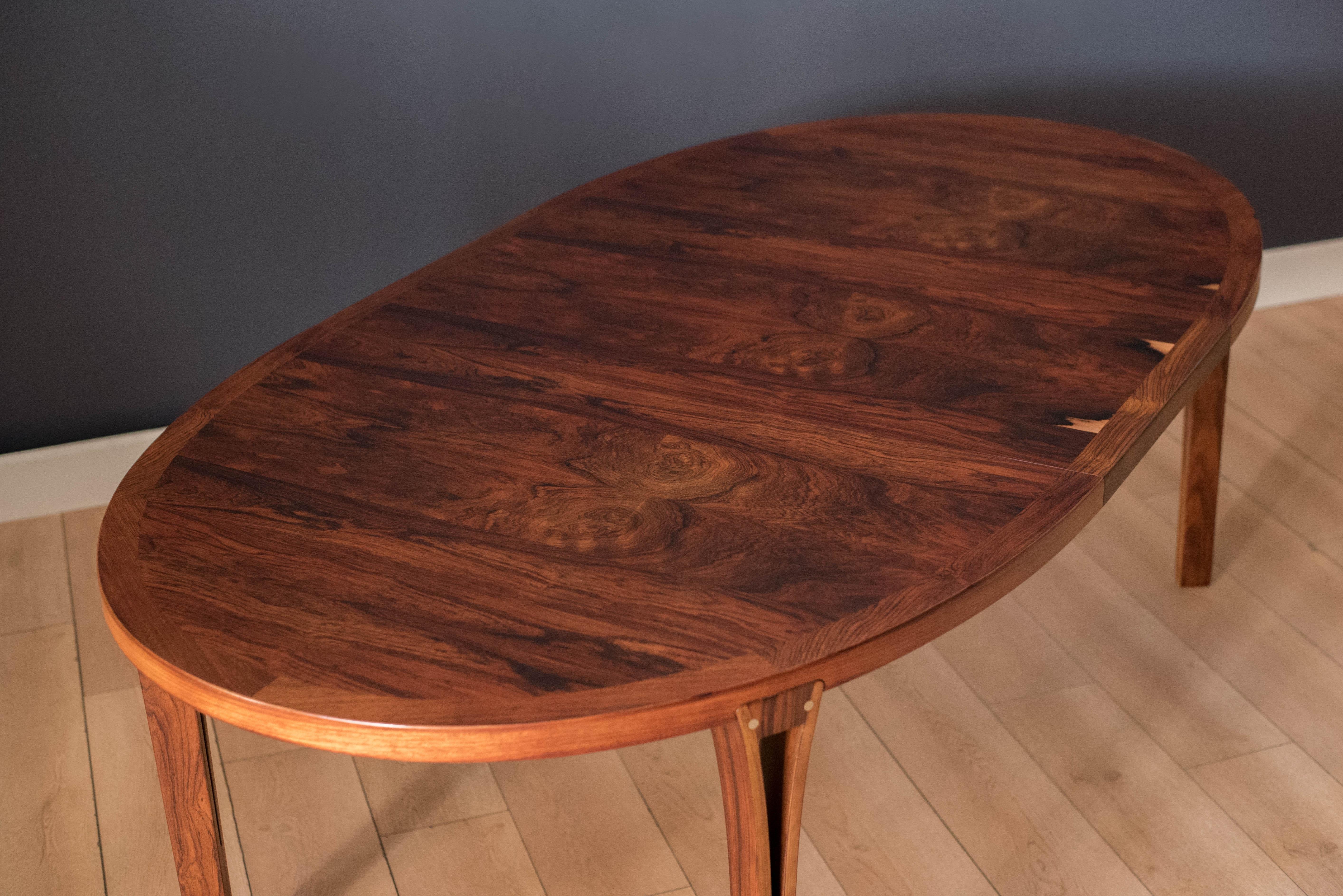 Late 20th Century Vintage Danish Rosewood and Brass Oval Extension Dining Table