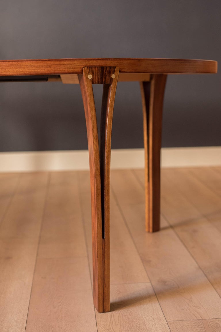 Vintage Danish Rosewood and Brass Oval Extension Dining Table For Sale 2