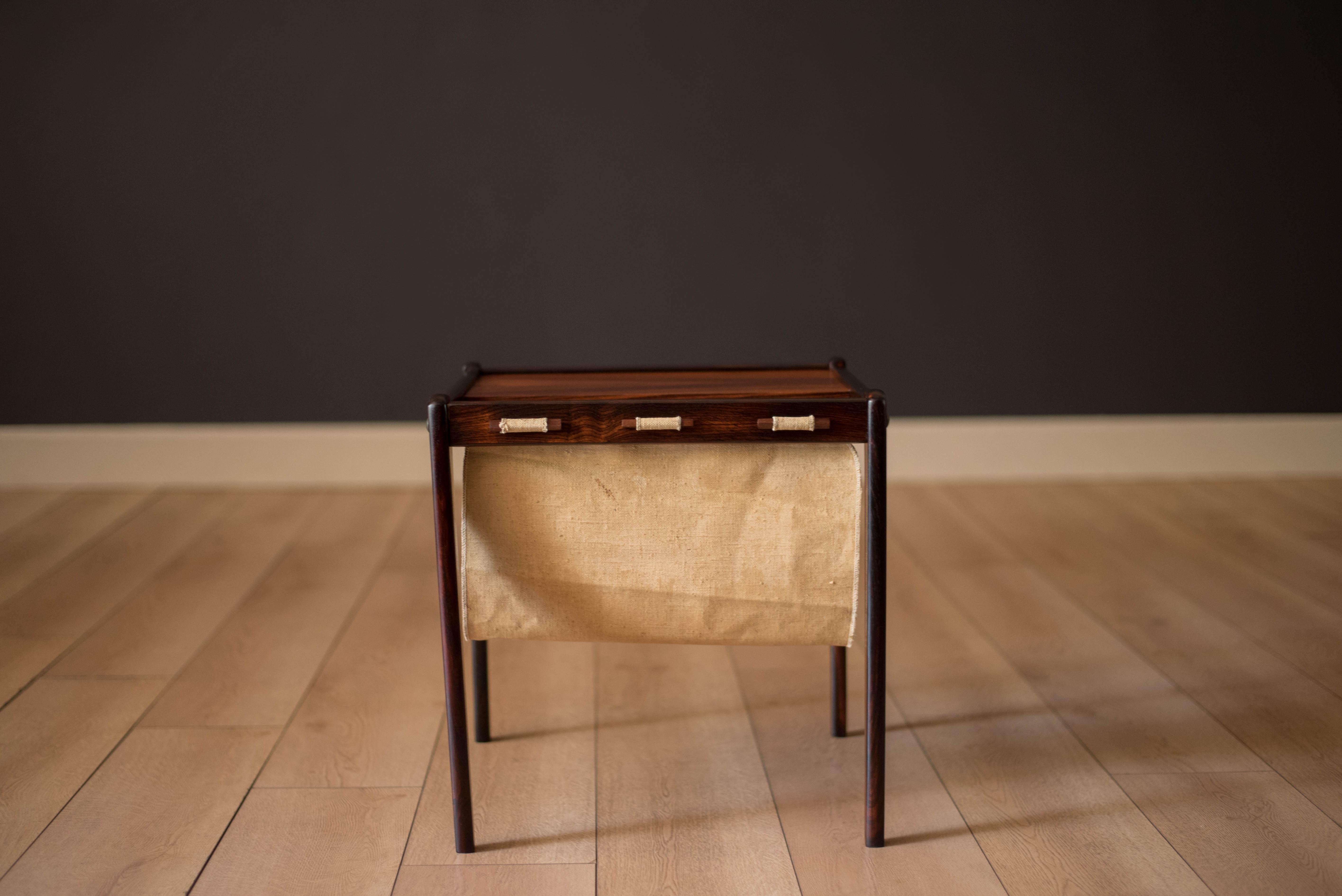 Scandinavian Modern Vintage Danish Rosewood and Canvas Magazine Rack End Table by Bent Silberg
