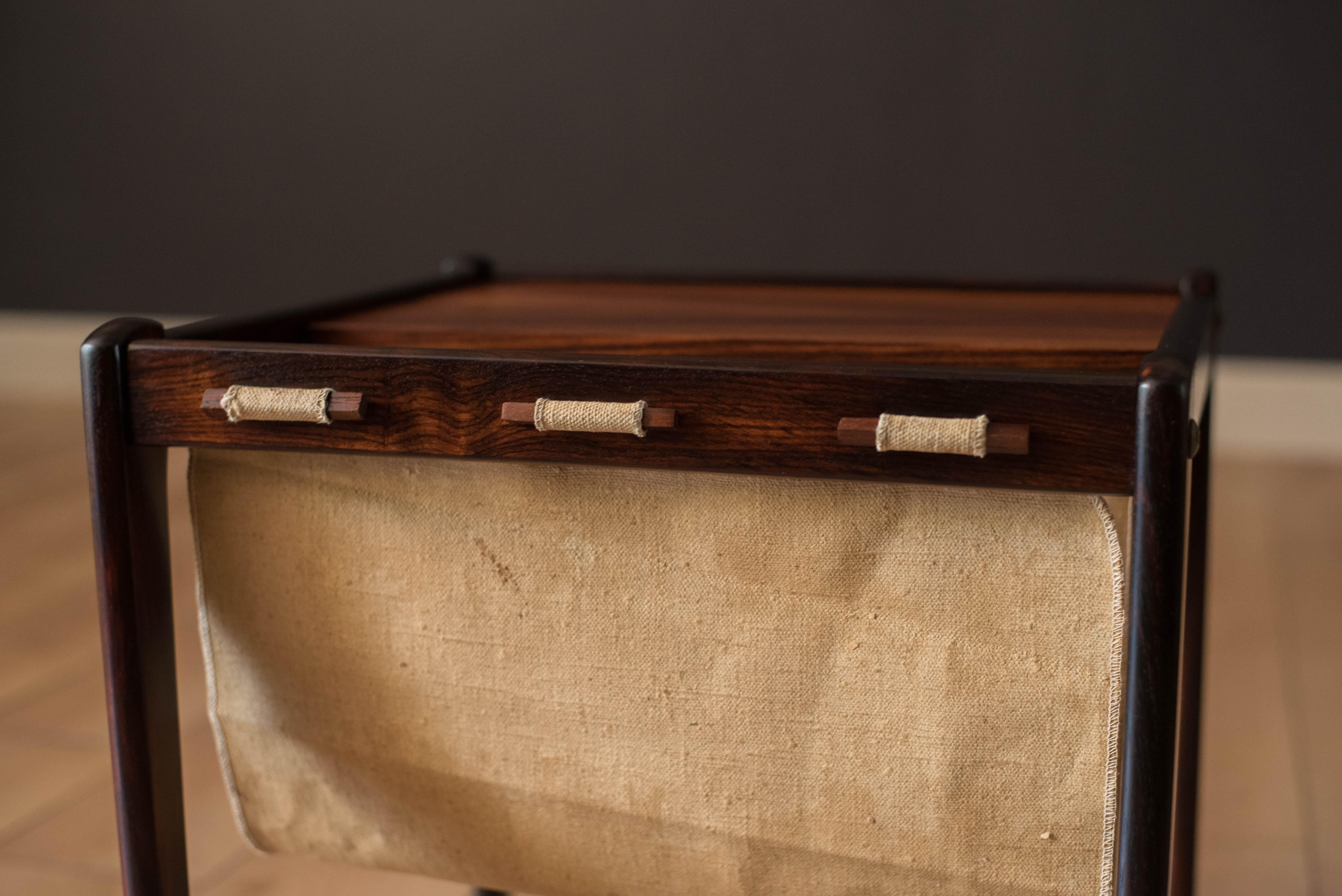 Late 20th Century Vintage Danish Rosewood and Canvas Magazine Rack End Table by Bent Silberg
