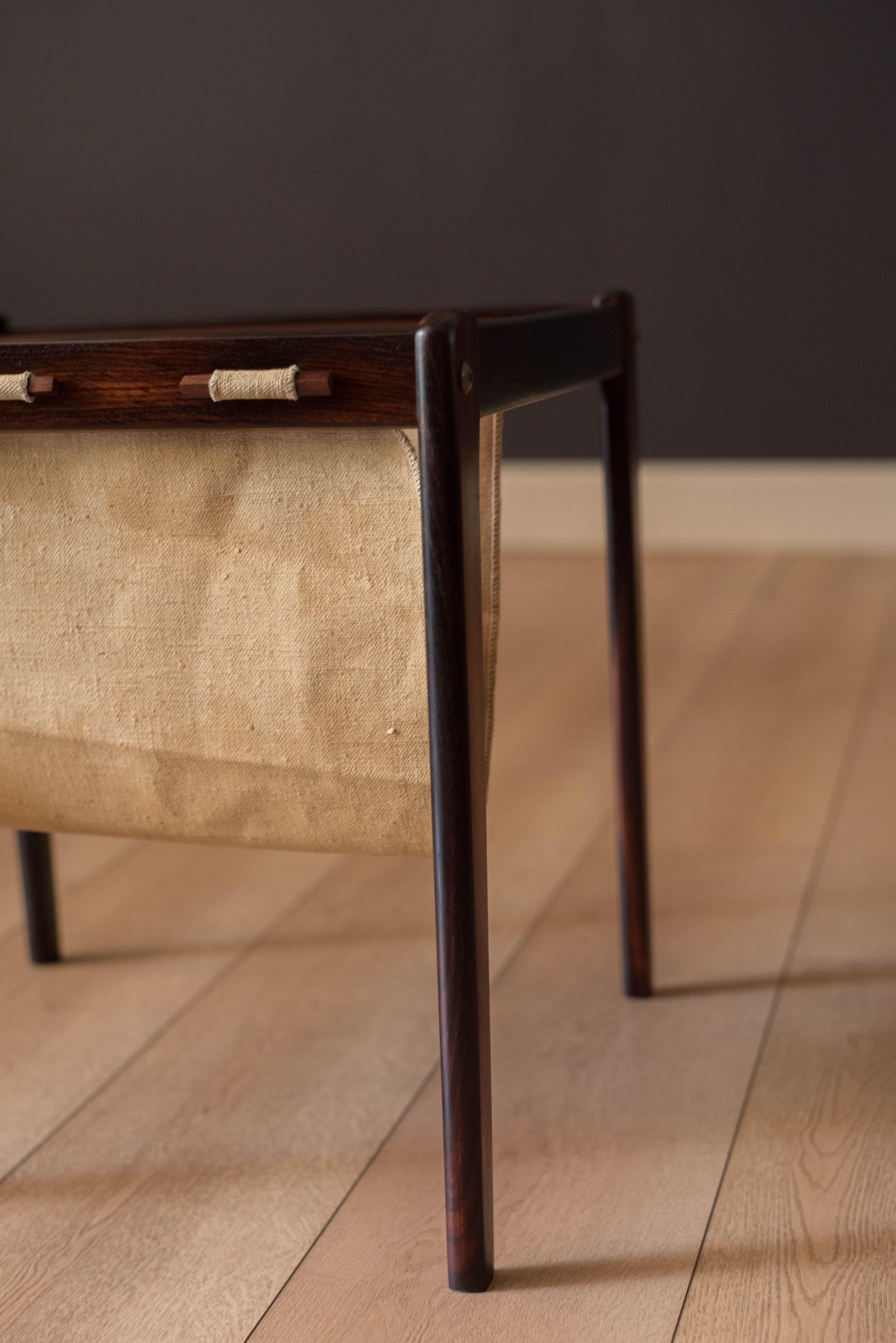 Vintage Danish Rosewood and Canvas Magazine Rack End Table by Bent Silberg 1