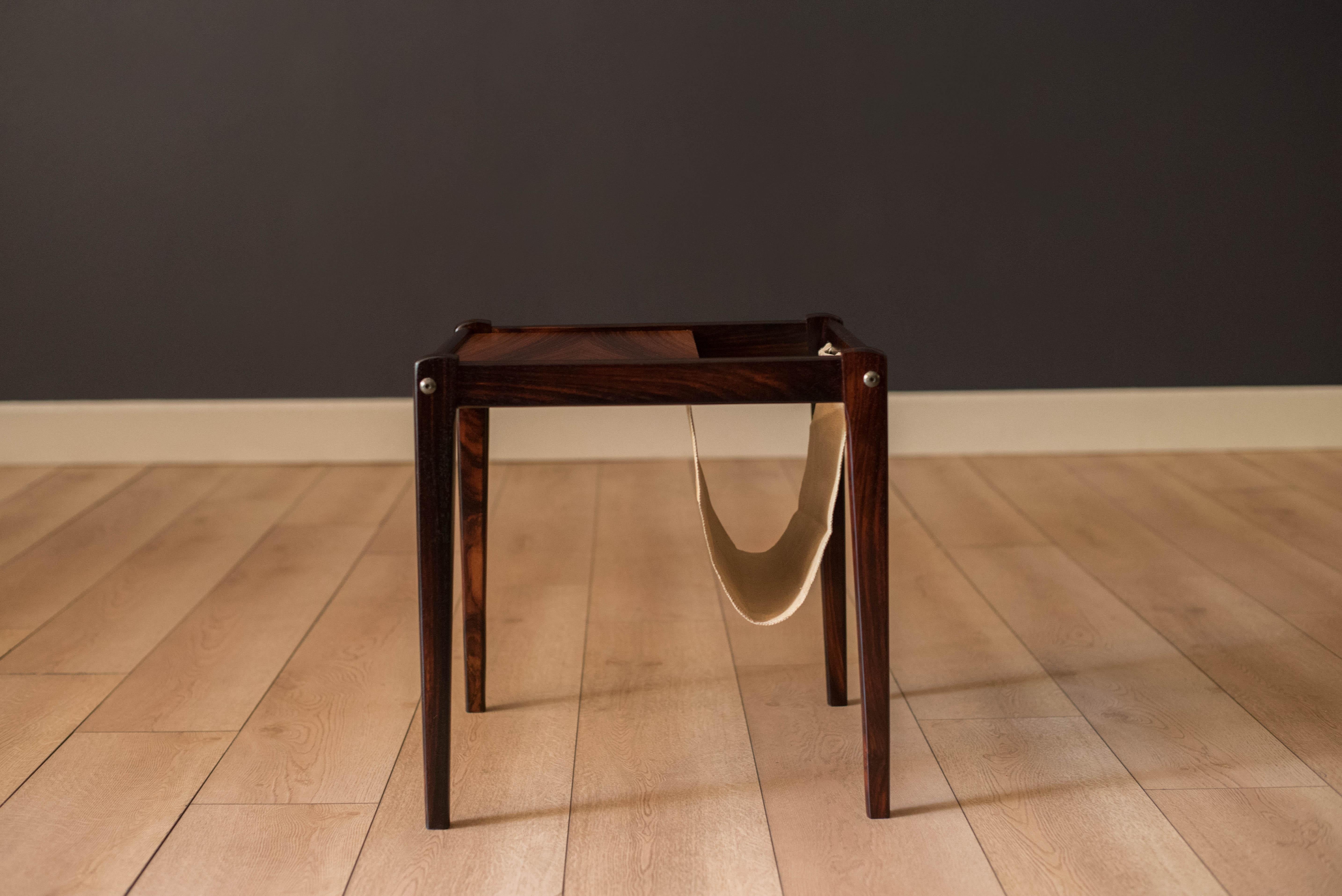 Vintage Danish Rosewood and Canvas Magazine Rack End Table by Bent Silberg 2