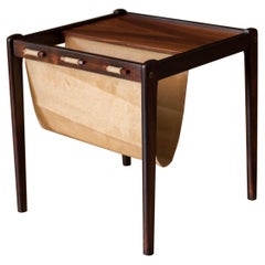 Vintage Danish Rosewood and Canvas Magazine Rack End Table by Bent Silberg