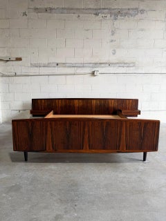 Vintage Danish Rosewood Bed Frame with Floating Nightstands MCM 1960s