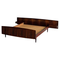 Vintage Danish Rosewood Bed Frame with Floating Nightstands MCM 1960s