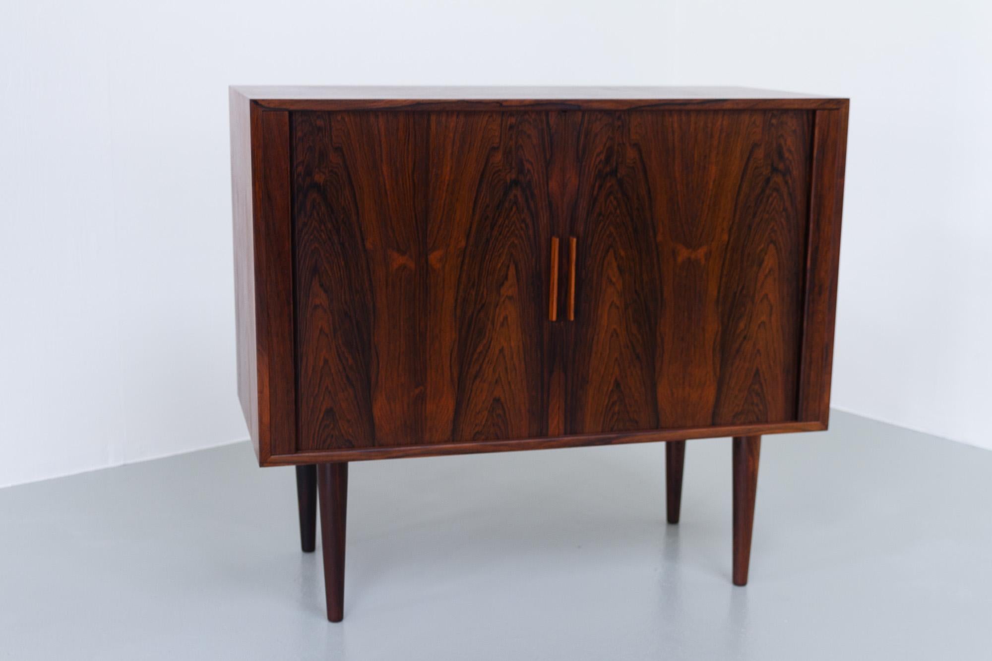 Mid-20th Century Vintage Danish Rosewood Cabinet with Tambour Doors by Kai Kristiansen, 1960s