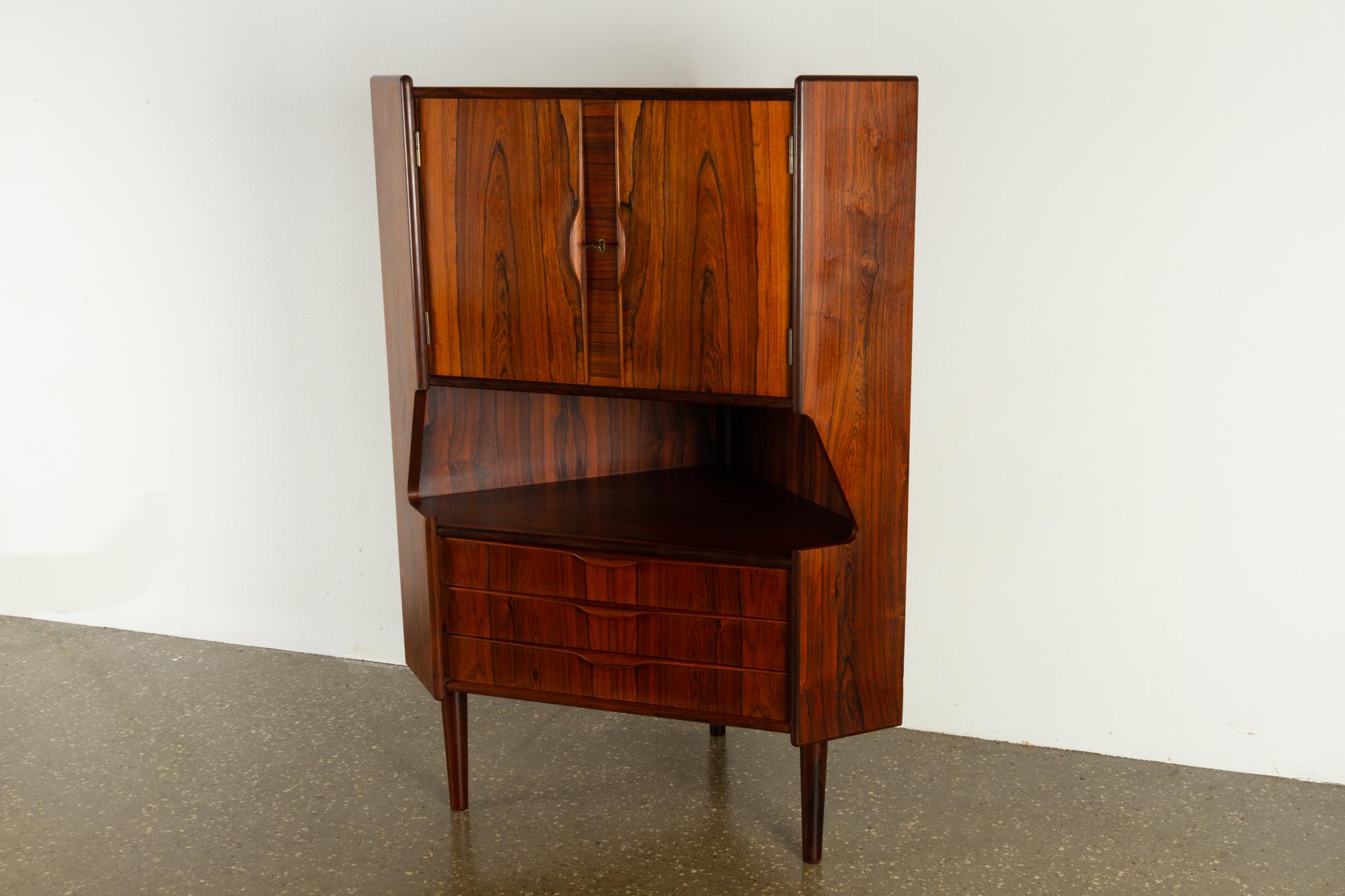 Vintage Danish Rosewood Corner Cabinet, 1960s In Good Condition In Asaa, DK