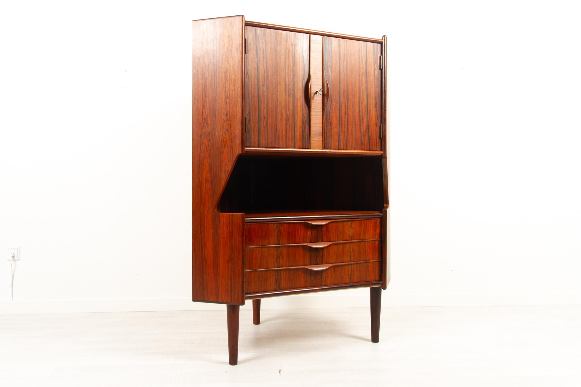 Vintage Danish Rosewood Corner Cabinet with Dry Bar, 1960s In Good Condition In Asaa, DK