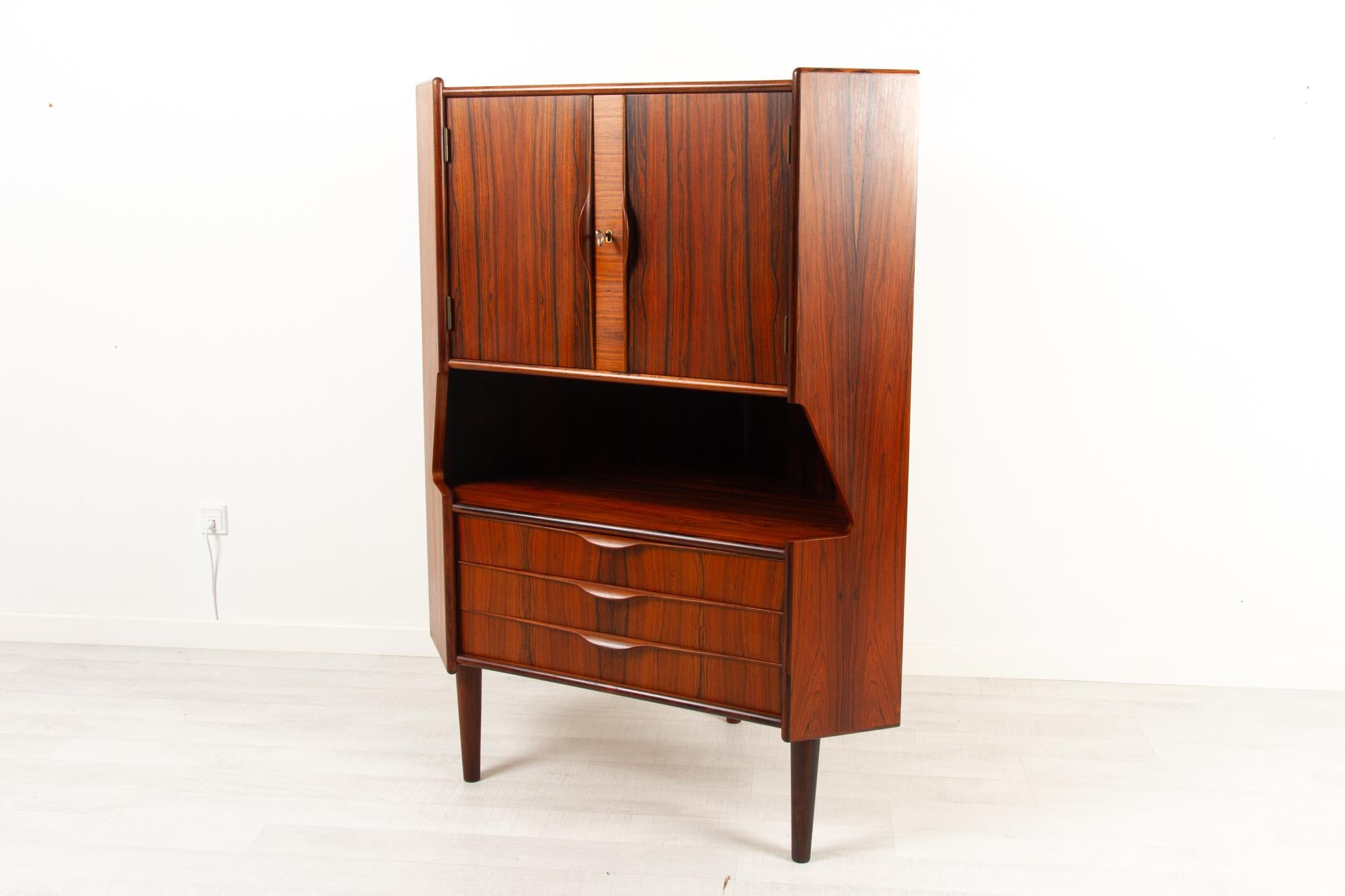 Mid-20th Century Vintage Danish Rosewood Corner Cabinet with Dry Bar, 1960s