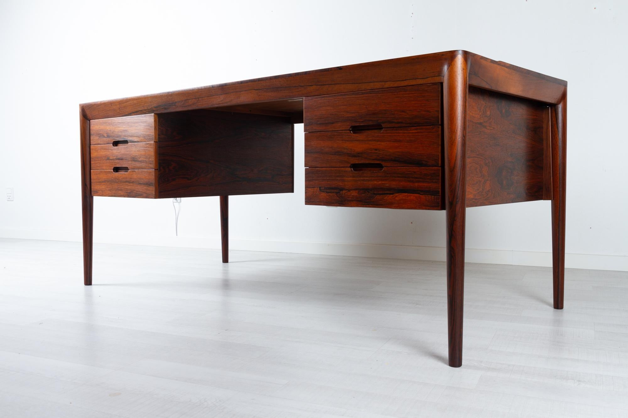 Mid-20th Century Vintage Danish Rosewood Desk by Erik Riisager Hansen 1950s