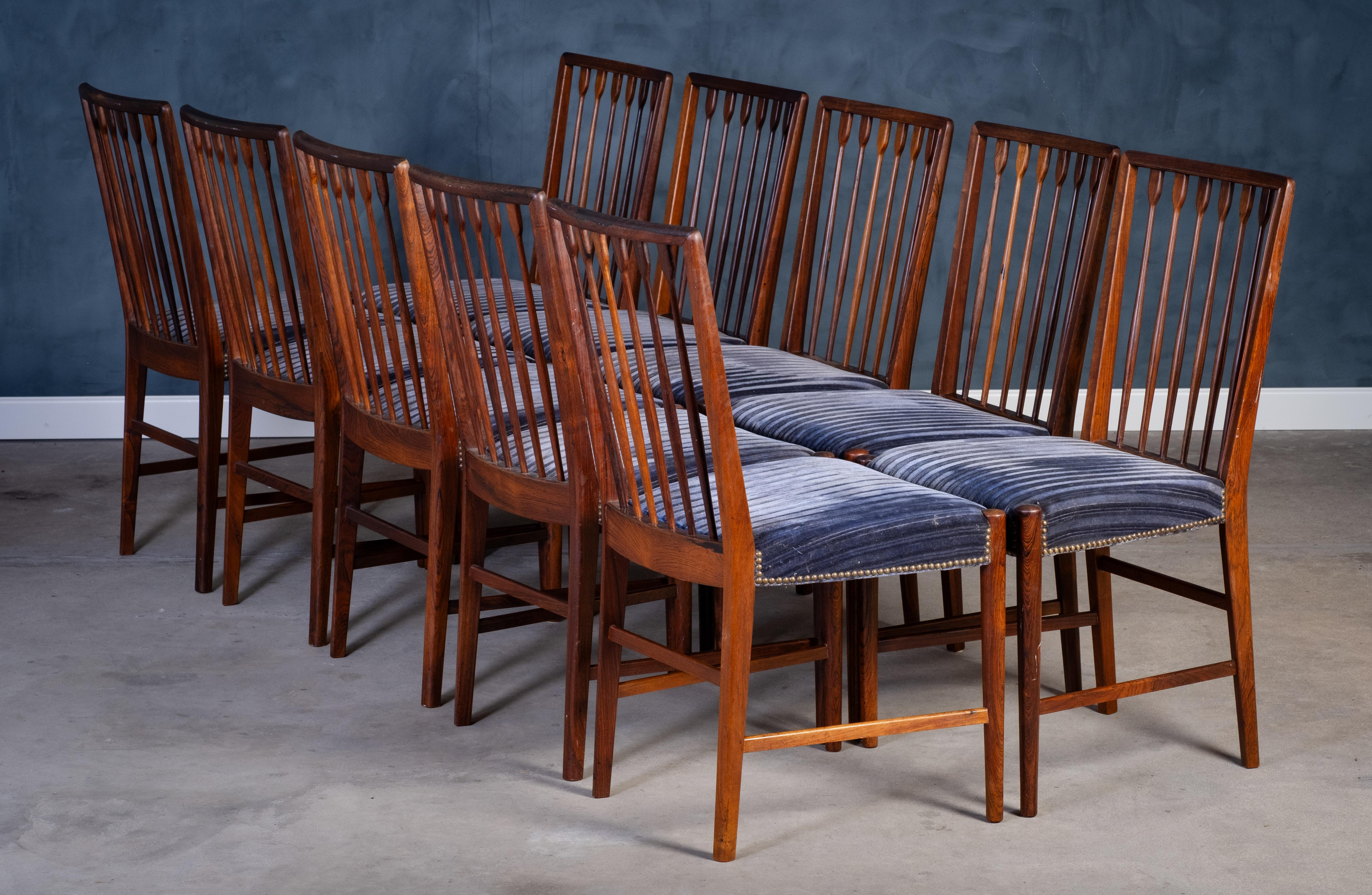 Mid-Century moderno Sedie da pranzo d'epoca in palissandro danese, anni '50, set di 10 pezzi in vendita