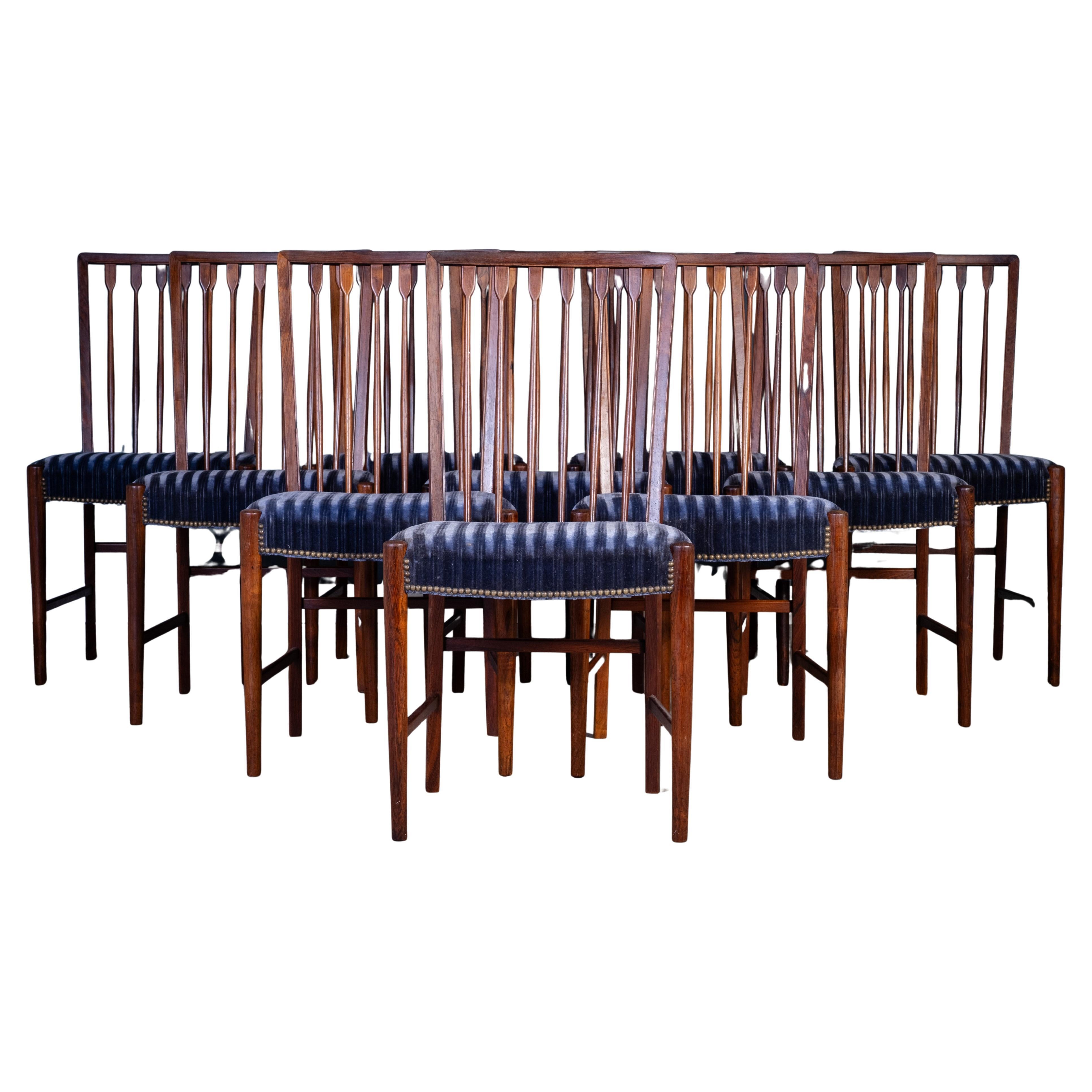 Sedie da pranzo d'epoca in palissandro danese, anni '50, set di 10 pezzi in vendita