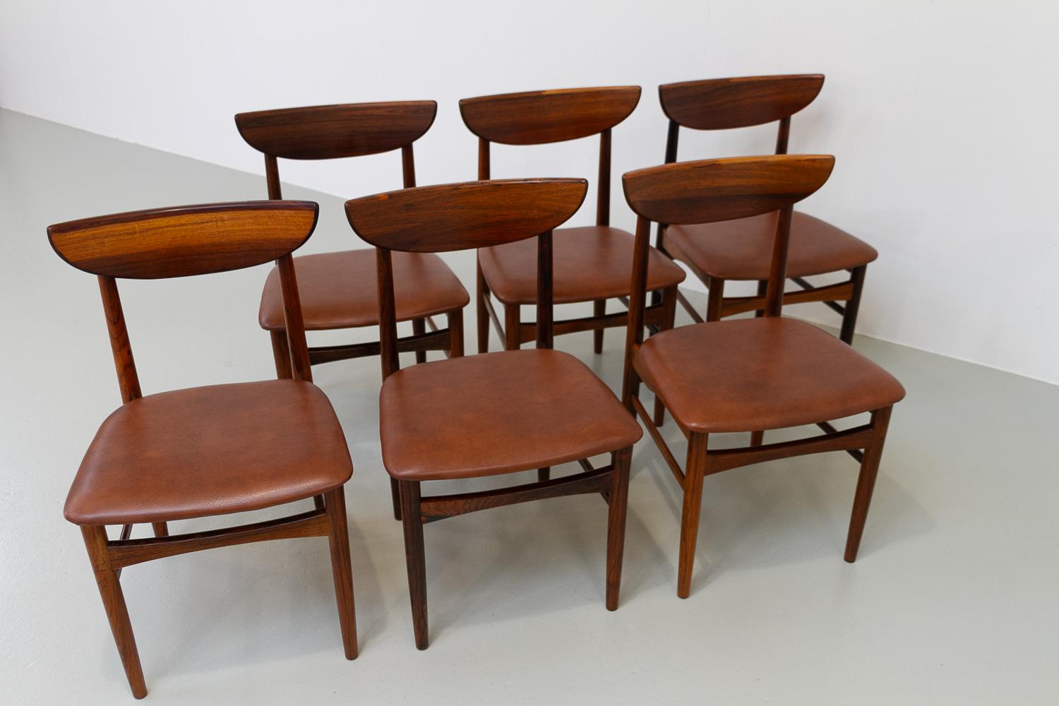 Chaises de salle à manger vintage en palissandre danois par E.W. Bach pour Skovby, années 1960. Ensemble de 6. en vente 2
